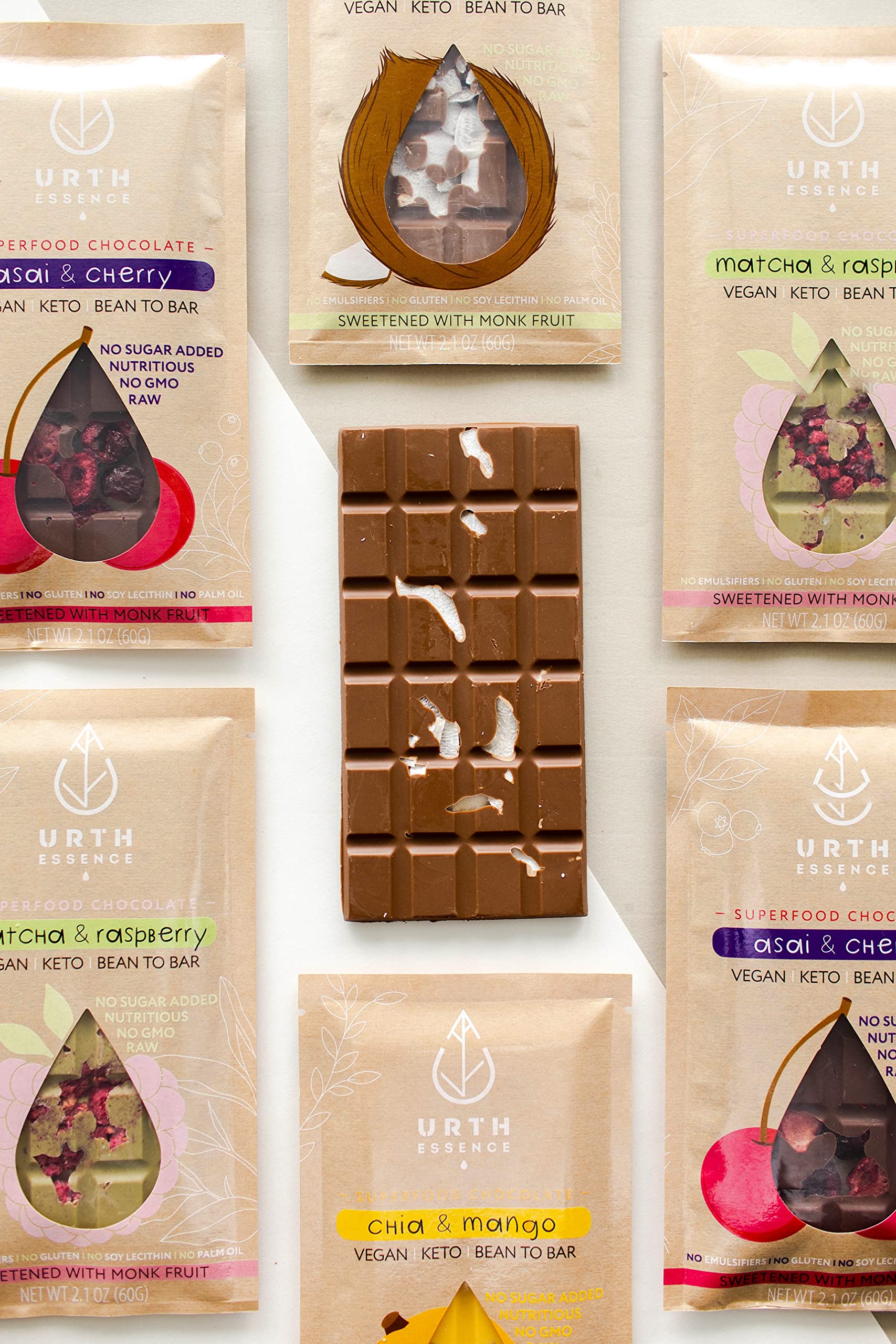 Organic Vegan Chocolate Bars - Sugar Free, Keto Friendly, Dairy Free & Gluten Free Healthy Snacks | Urth Essence Keto Chocolate with Coconut Buckwheat | Perfect for Vegan Gifts, Low-Carb Diet & Healthy Lifestyle