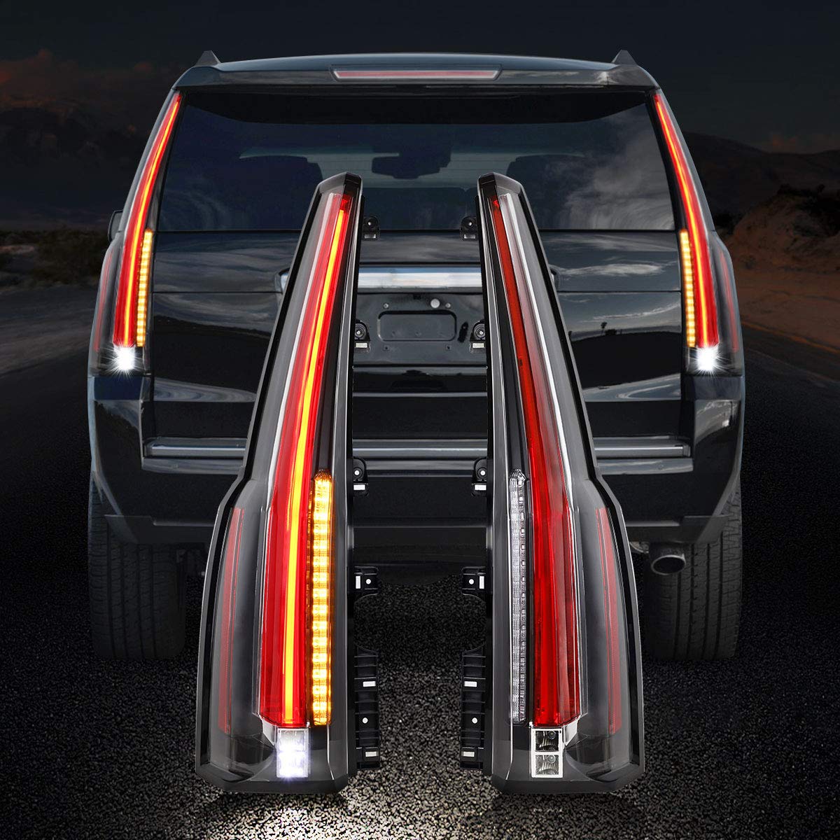 VLAND LED Tail Lights Assembly for GMC Yukon 2015-2020 - Plug & Play Rear Lamps with Amber Turn Signal - Driver & Passenger Side (Red & Clear) - YAB-GMC-0268 - Upgrade Your Truck for Night Driving & Enhanced Safety