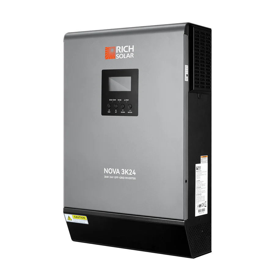 Rich Solar NOVA MAX 3K 3000W 24V Hybrid Solar Inverter - Pure Sine Wave Power Converter for Home, RV & Off-Grid Solar Systems | Ideal for Solar Panel Kits, Battery Backup & Emergency Power