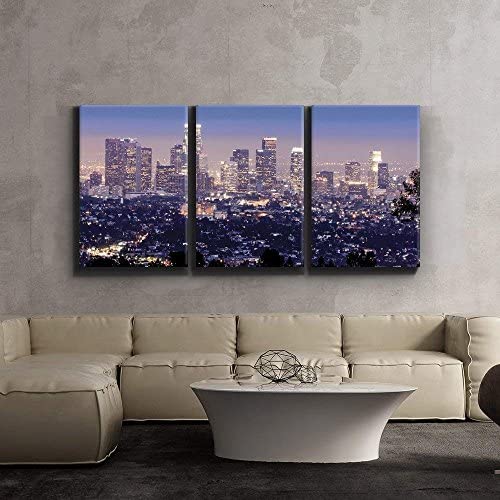 Wall26 - Los Angeles Skyline Evening Canvas Wall Art - 3 Panel Modern Cityscape Painting - 24x36 Inches - Perfect for Living Room, Bedroom & Office Decor