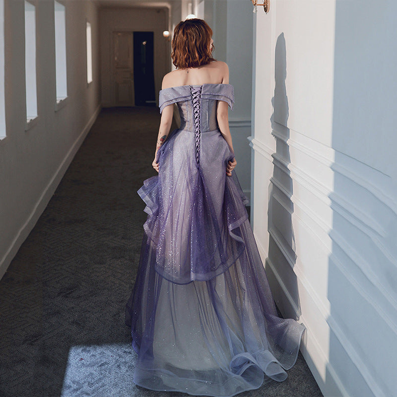 Elegant Off Shoulder Shiny Purple Prom Dress for Sweet 16 | A-Line Party Gown with Sparkle Details | Perfect for Homecoming, Quinceañera & Evening Events - Style 712