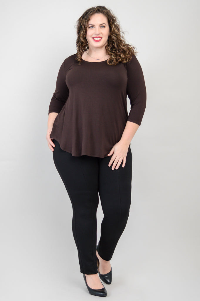 Jazz 3/4 Sleeve Top for Women - Soft Bamboo Fabric Coffee Brown Casual Shirt - Perfect for Concerts, Coffee Dates & Everyday Wear