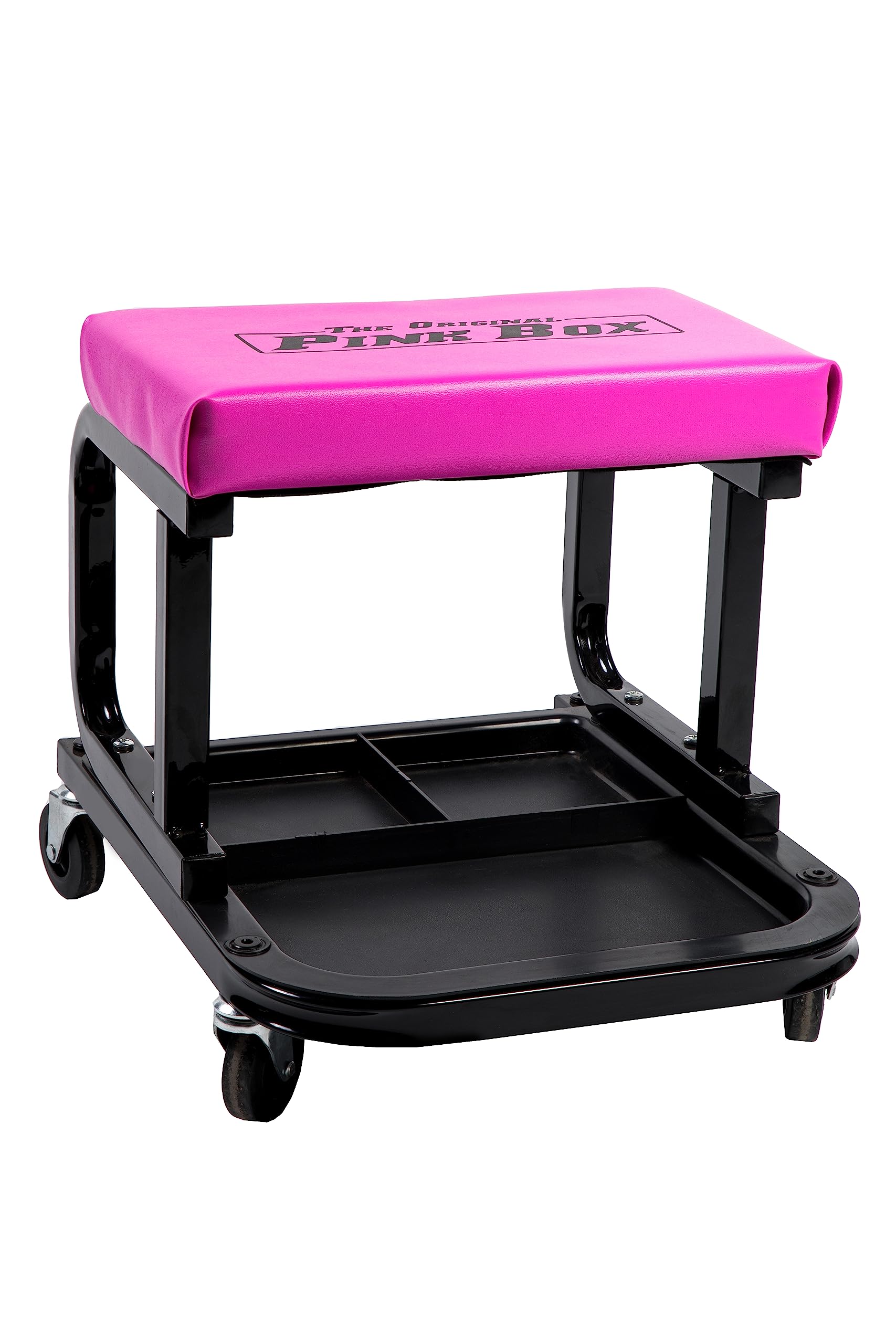 Pink Rolling Creeper Seat with Tool Tray - Adjustable Mechanic Stool with Wheels & Storage for Car Repair, Garage Work, DIY Projects