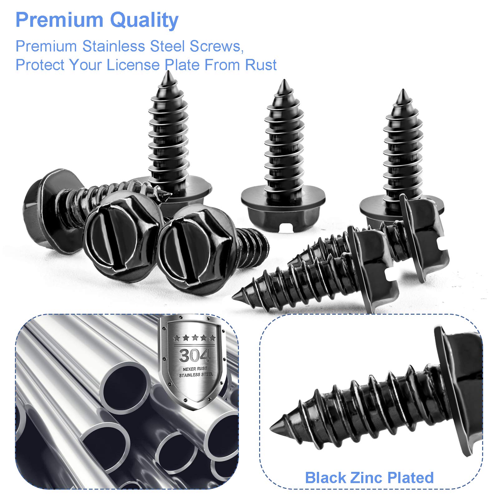 8PCS Premium Stainless Steel License Plate Screws - Rust-Proof & Anti-Rattle Bolts for Cars, Trucks & SUVs (Black) - Secure & Durable Fasteners for US License Plates