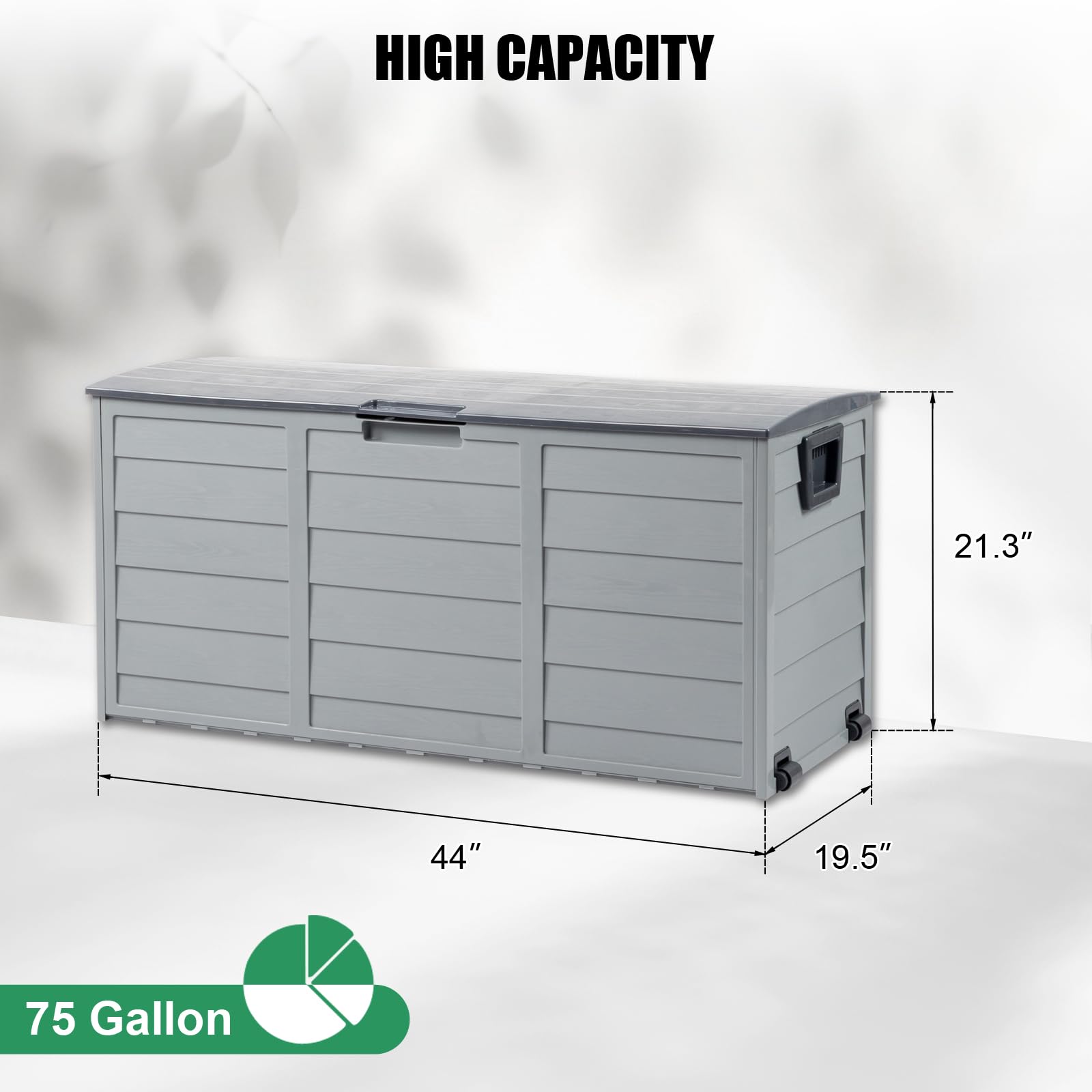 VINGLI 75 Gallon Outdoor Storage Box with Lockable Lid - Waterproof Plastic Deck Box for Patio, Garden, Pool, Balcony & Yard - Grey Storage Container for Cushions, Toys & Outdoor Gear