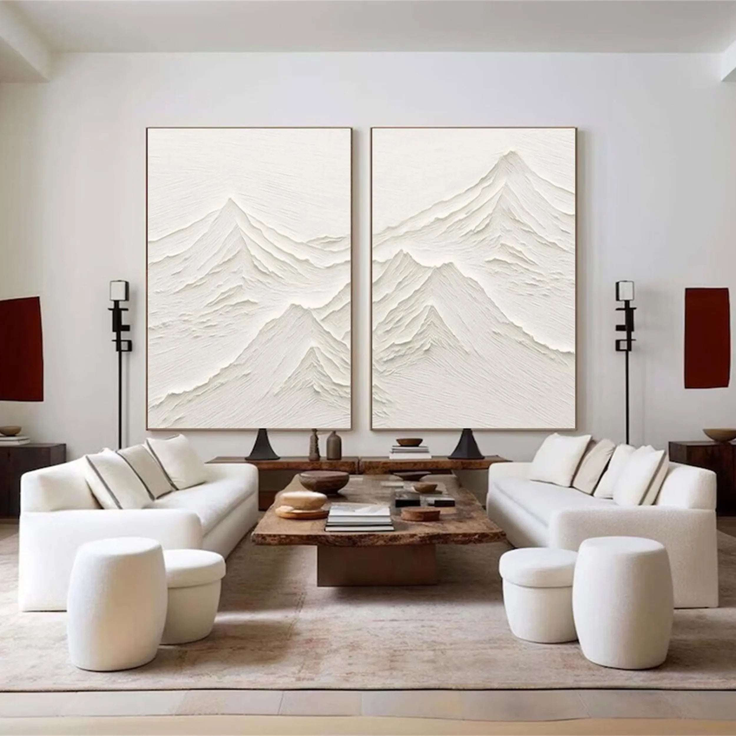 Minimalist Textured Plaster Art Paintings - Set of 2 Modern Wall Decor for Living Room & Bedroom #MM265