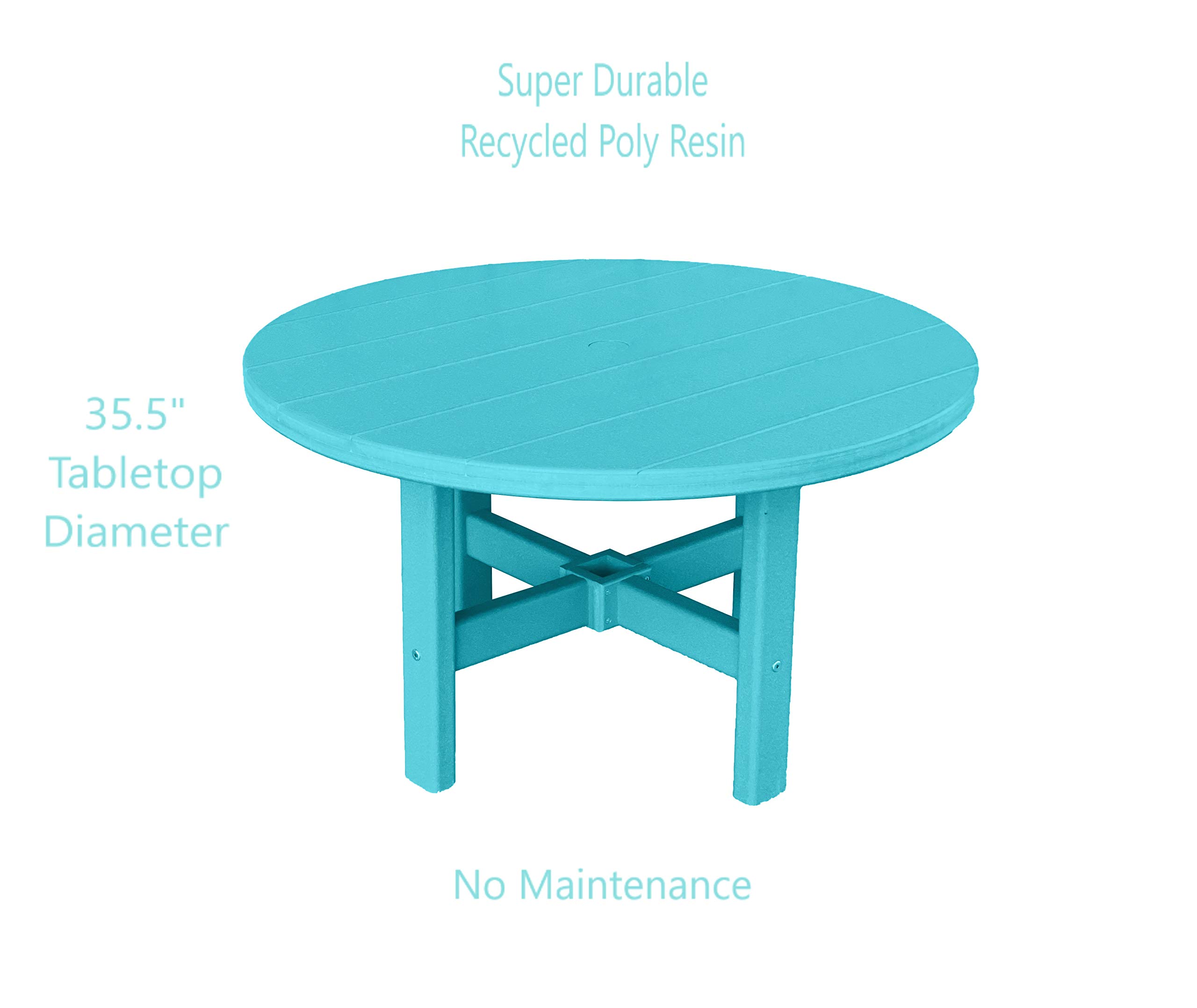 Phat Tommy Round Outdoor Coffee Table - All-Weather Poly Resin Patio Furniture - Teal Small Coffee Table for Garden, Poolside & Backyard Relaxation