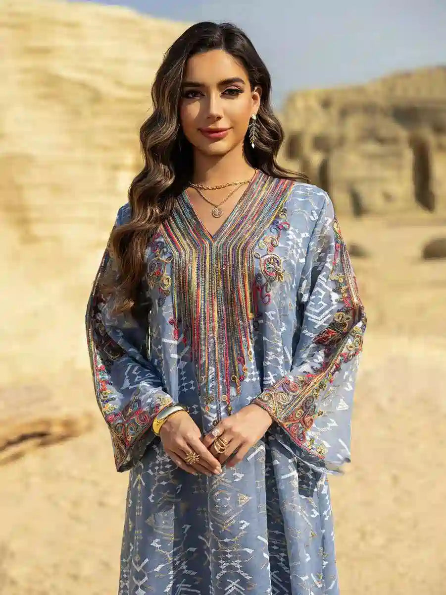 Elegant Eid Dress with Embroidery Applique - Flowy Caftan Kaftan Maxi Dress #25468 for Women - Perfect for Holiday Celebrations, Parties & Special Occasions