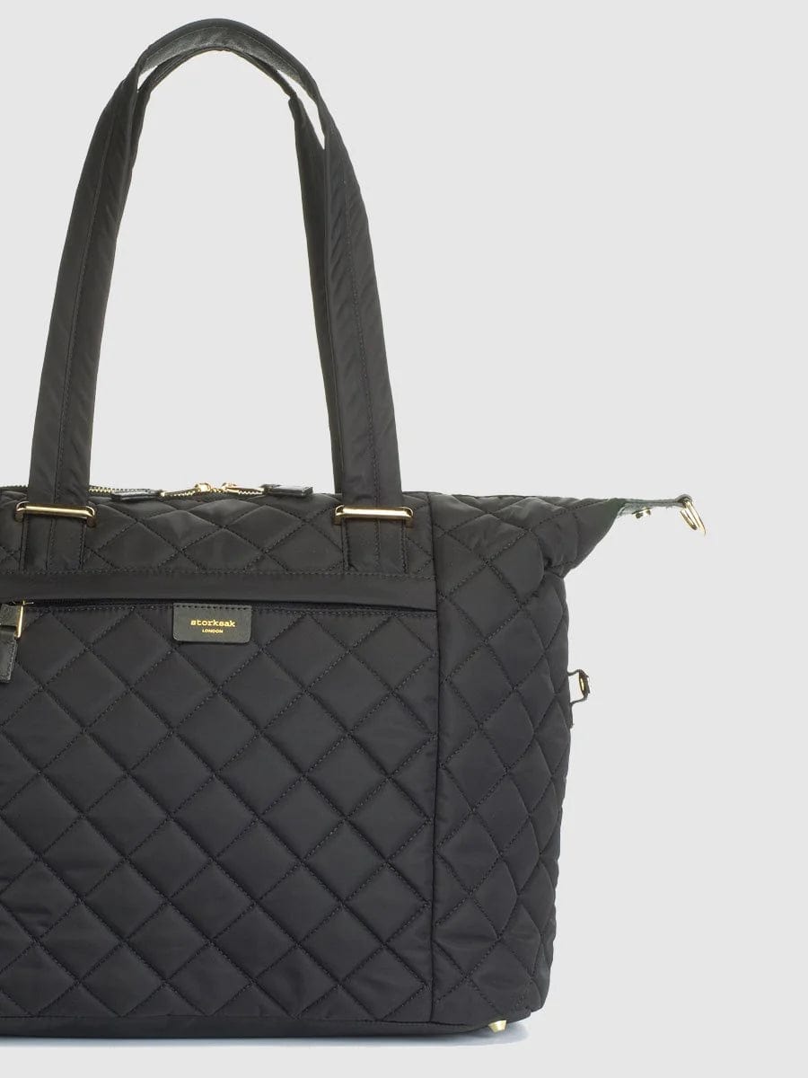 Storksak Stevie Quilted Diaper Bag - Stylish Baby Changing Bag for Moms, Large Capacity Organizer with Insulated Bottle Pockets, Perfect for Travel, Shopping & Daily Use (Black)
