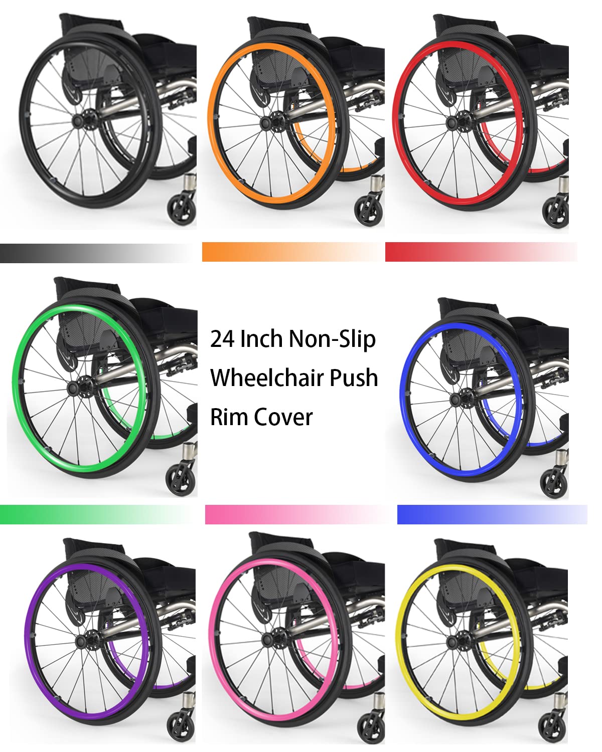 Non-Slip Silicone Wheelchair Push Rim Covers - 24 Inch Hand Grips for Rear Wheels (1 Pair, Pink) - Improve Grip & Comfort for Daily Mobility & Outdoor Activities