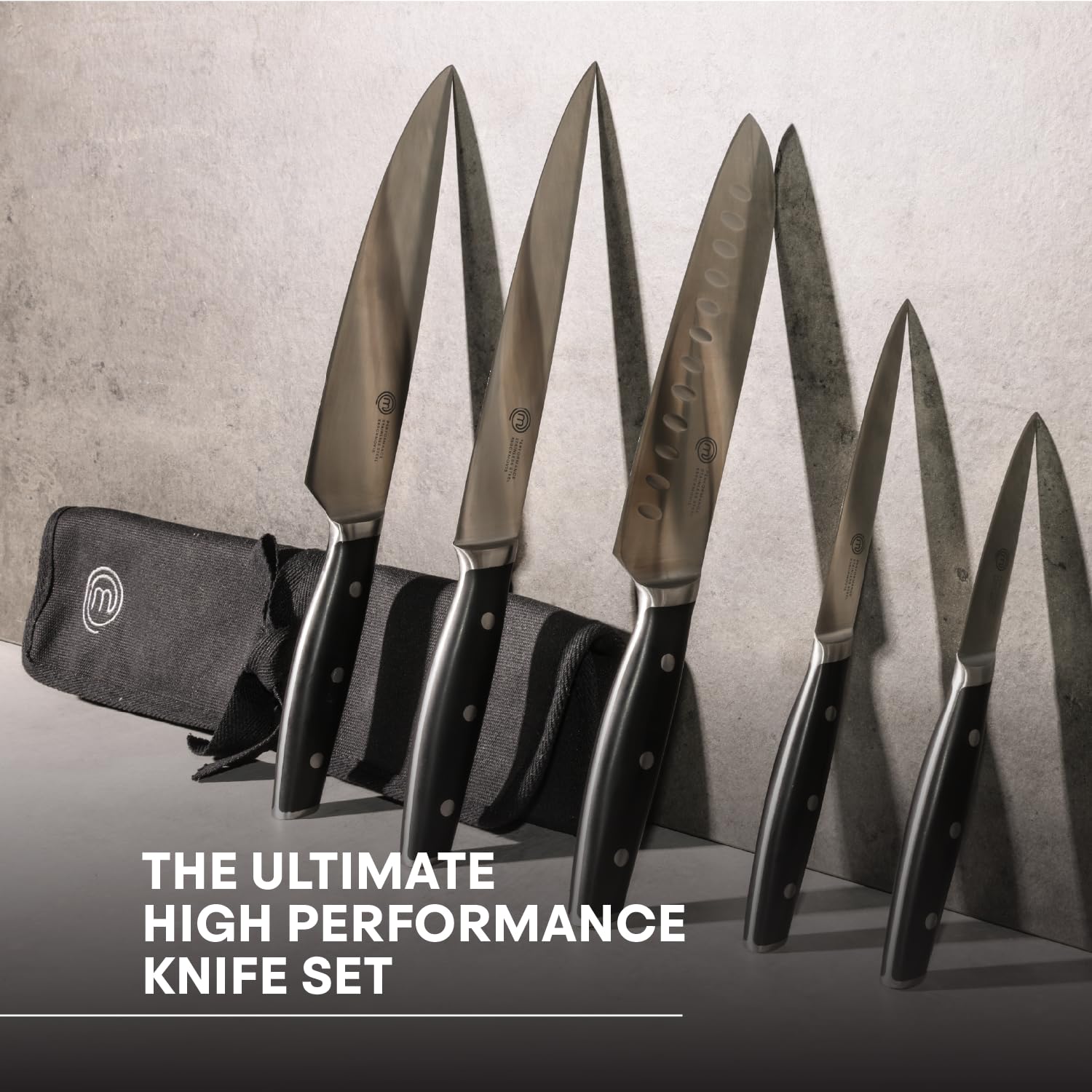 MasterChef Professional 5-Piece Chef Knife Set with Carrying Bag - High Carbon Stainless Steel Kitchen Knives with Triple Riveted Handles for Precision Cooking | Perfect for Home Chefs, Culinary Students & Professional Kitchens