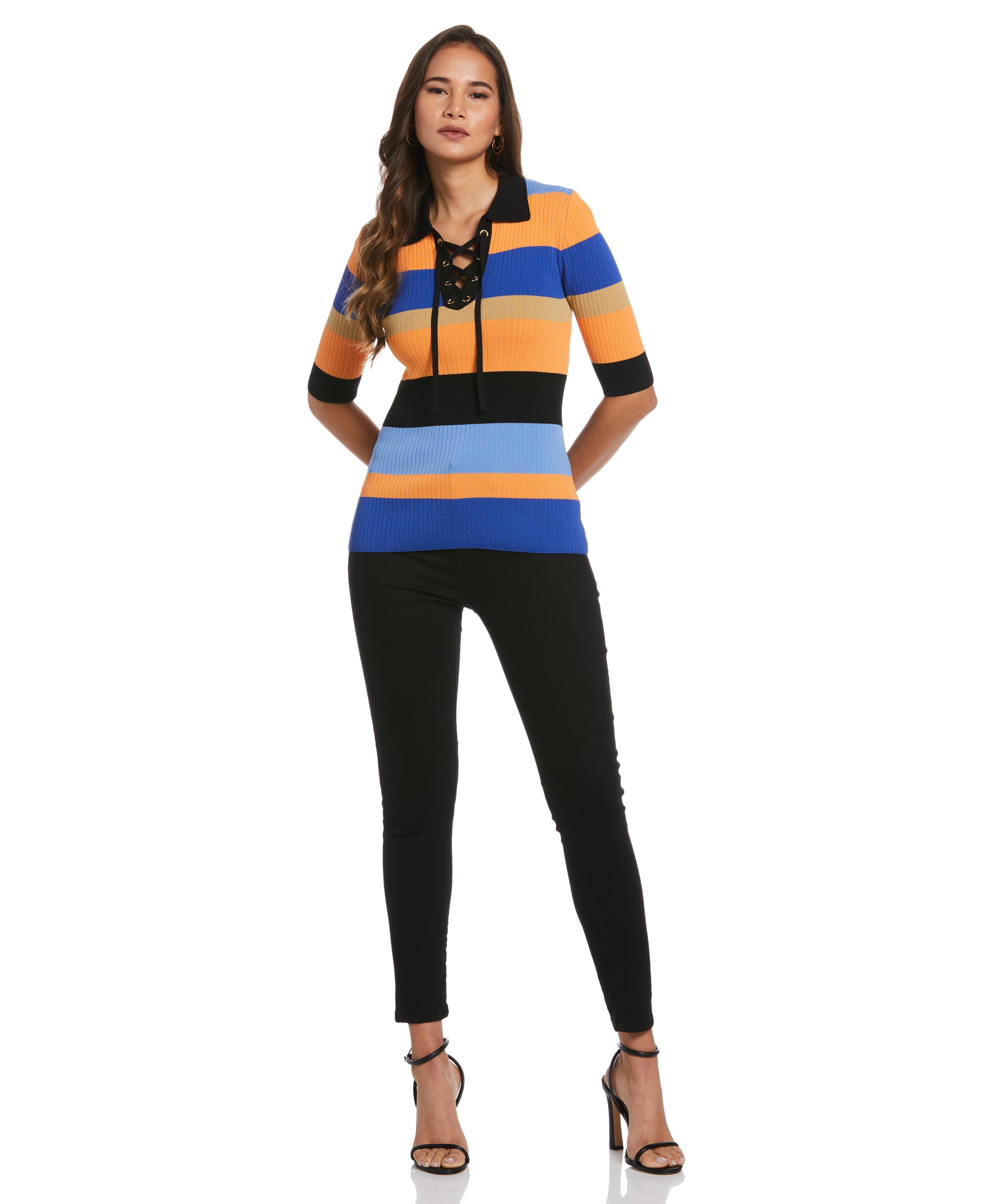 Plus Size Lace Up Polo Sweater for Women - Stylish Casual Knit Top for Work & Date Night Outfits