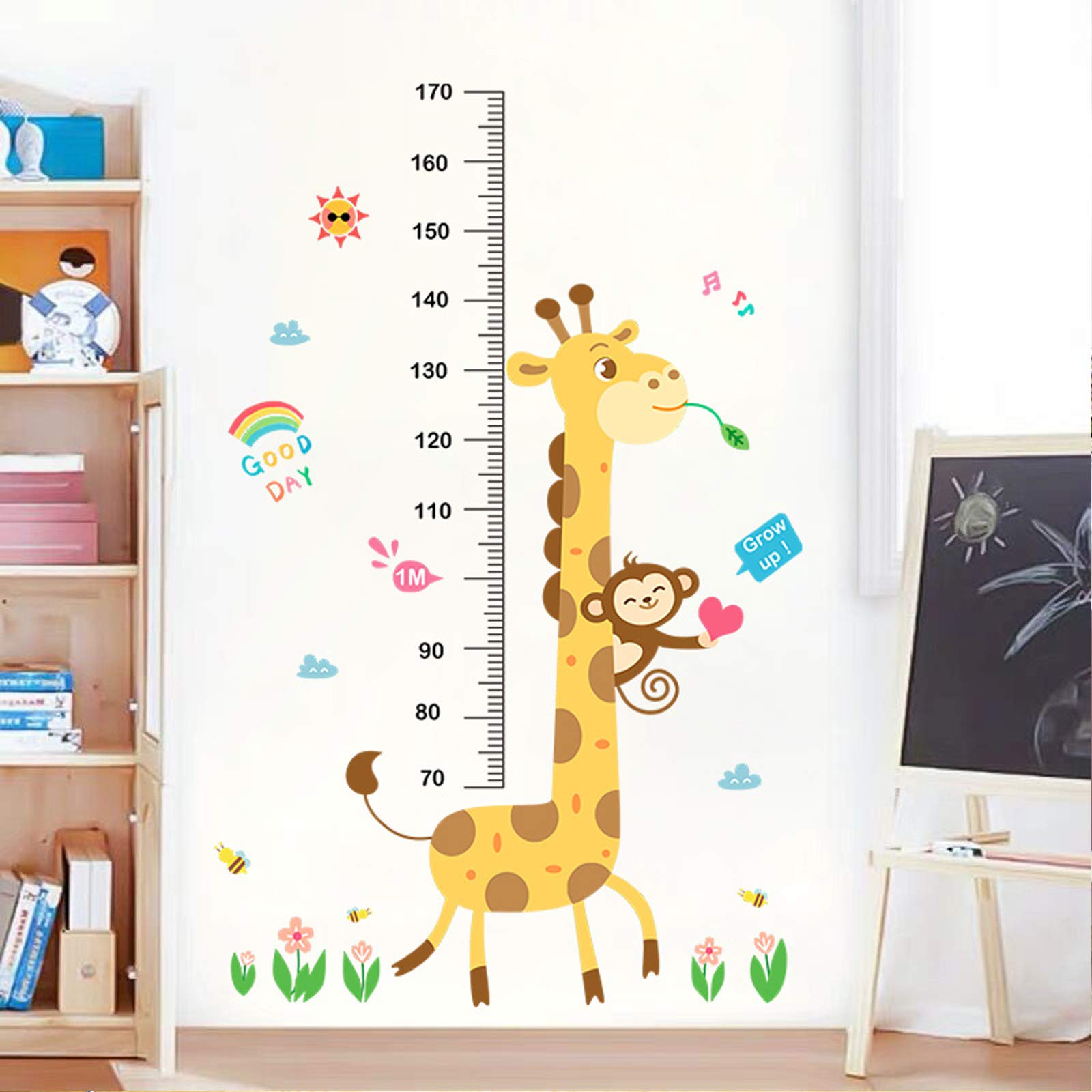 Baby Height Growth Chart Wall Sticker - Removable Kids Growth Ruler Decal for Nursery, Bedroom & Living Room - Giraffe & Monkey Design - Track Your Child's Development with Fun Wall Decor