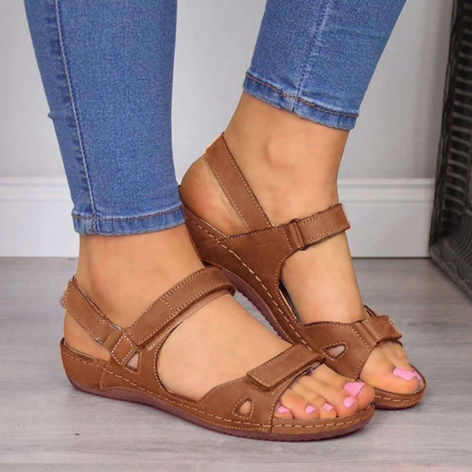 Women's Orthopedic Sandals with Arch Support - Comfortable Orthotic Walking Sandals for Plantar Fasciitis Relief | Fashionable Open-Toe Ankle Strap Dressy Flat Sandals for Summer (Brown, Size 10) - Perfect for Casual Outings, Beach Walks & Travel