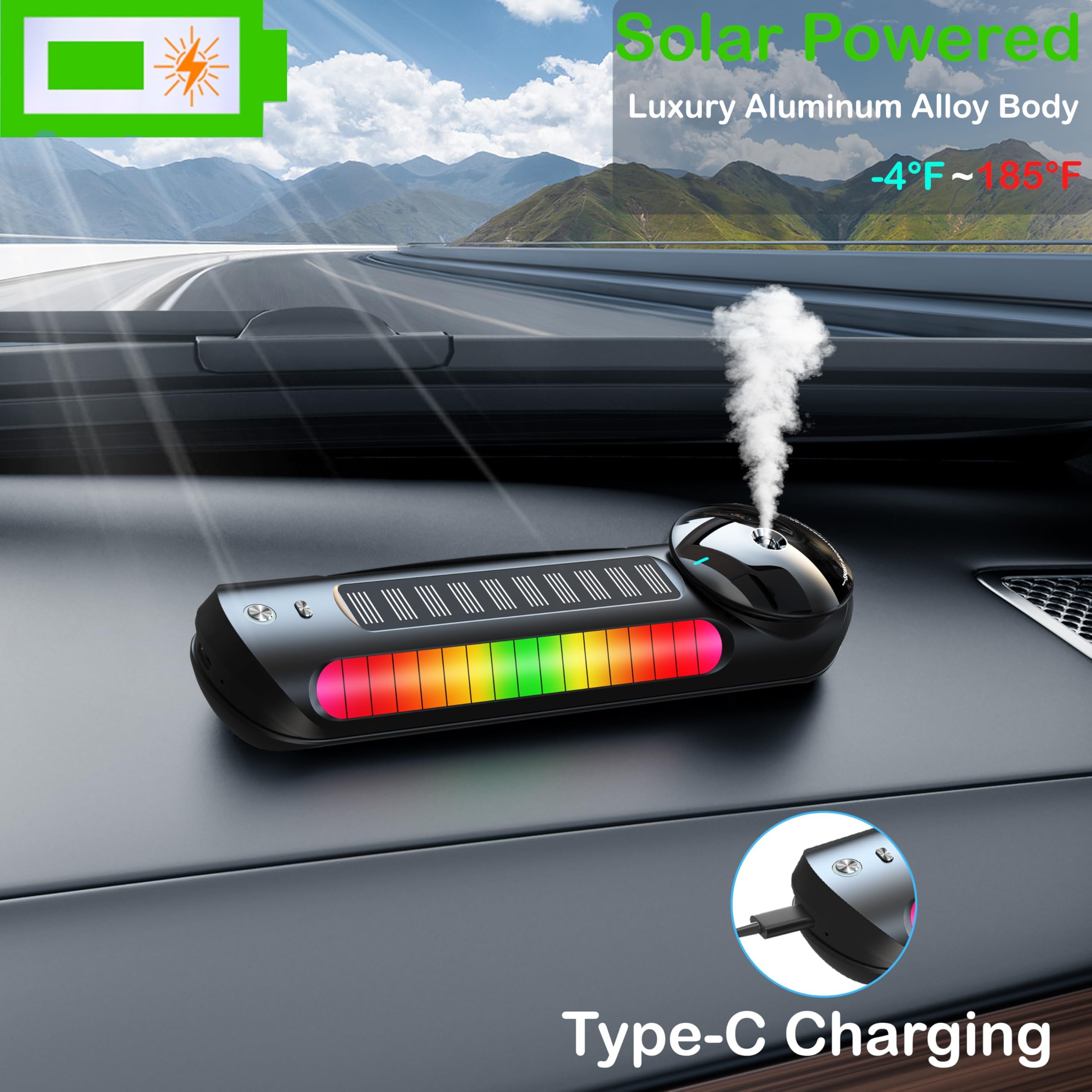 Smart Car Air Freshener & Aroma Diffuser - Auto On/Off, 3 Adjustable Modes, Rechargeable with Built-in Battery, Music-Sync LED Lights (Black) - Perfect for Cars, Offices & Small Spaces