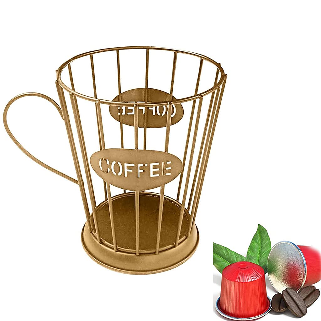 SHUANGSHI Metal Coffee Pod Holder - Iron Art Candle & Creamer Container - Stylish Kitchen & Office Organizer for Coffee Bars - Gold Finish | Perfect for Home Decor & Coffee Station Organization