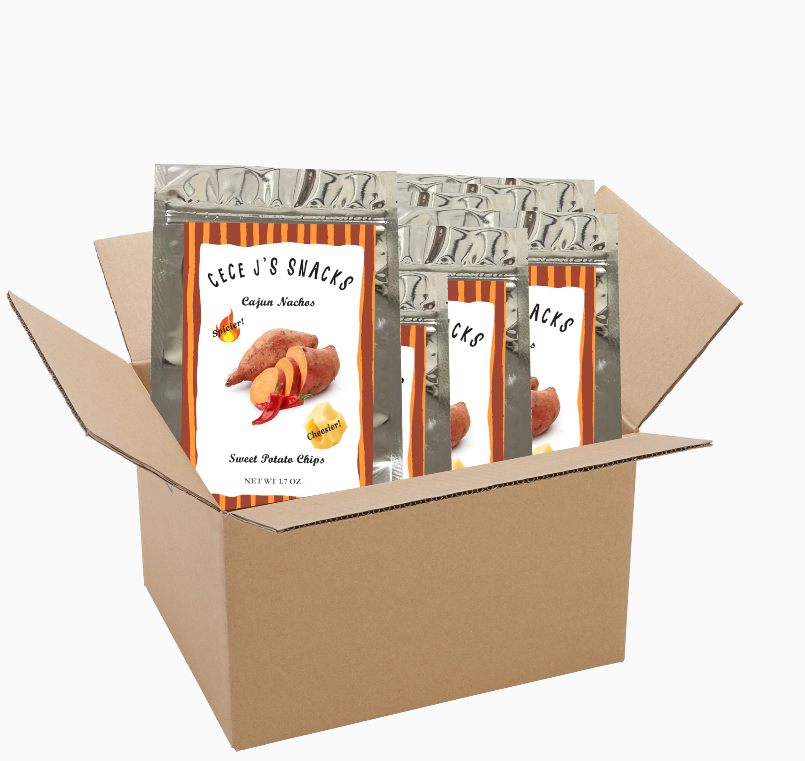 CeCe J's Snacks Cajun Nacho Sweet Potato Chips - Dehydrated Vegetable Snacks - 100% Real Veggie Chips - Gluten Free & Non-GMO - 1.7oz Bags (12 Pack) - Perfect for Lunchboxes, Parties & Healthy On-the-Go Snacking