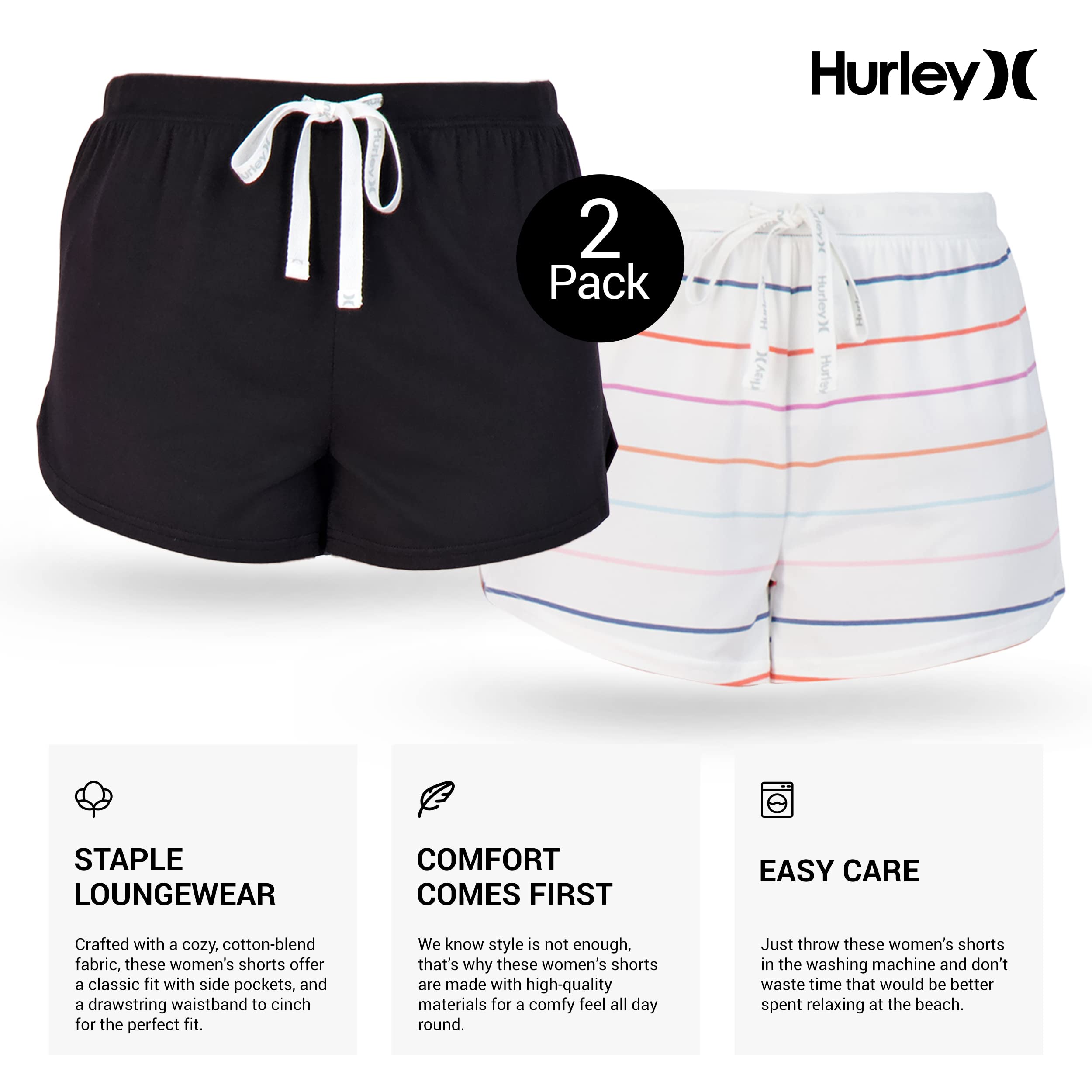 Hurley Women's Pajama Shorts 2-Pack - Soft Lounge Sleep Shorts for Summer, Cute & Comfortable Sleepwear - Perfect for Bedtime, Lounging at Home, and Vacation Getaways