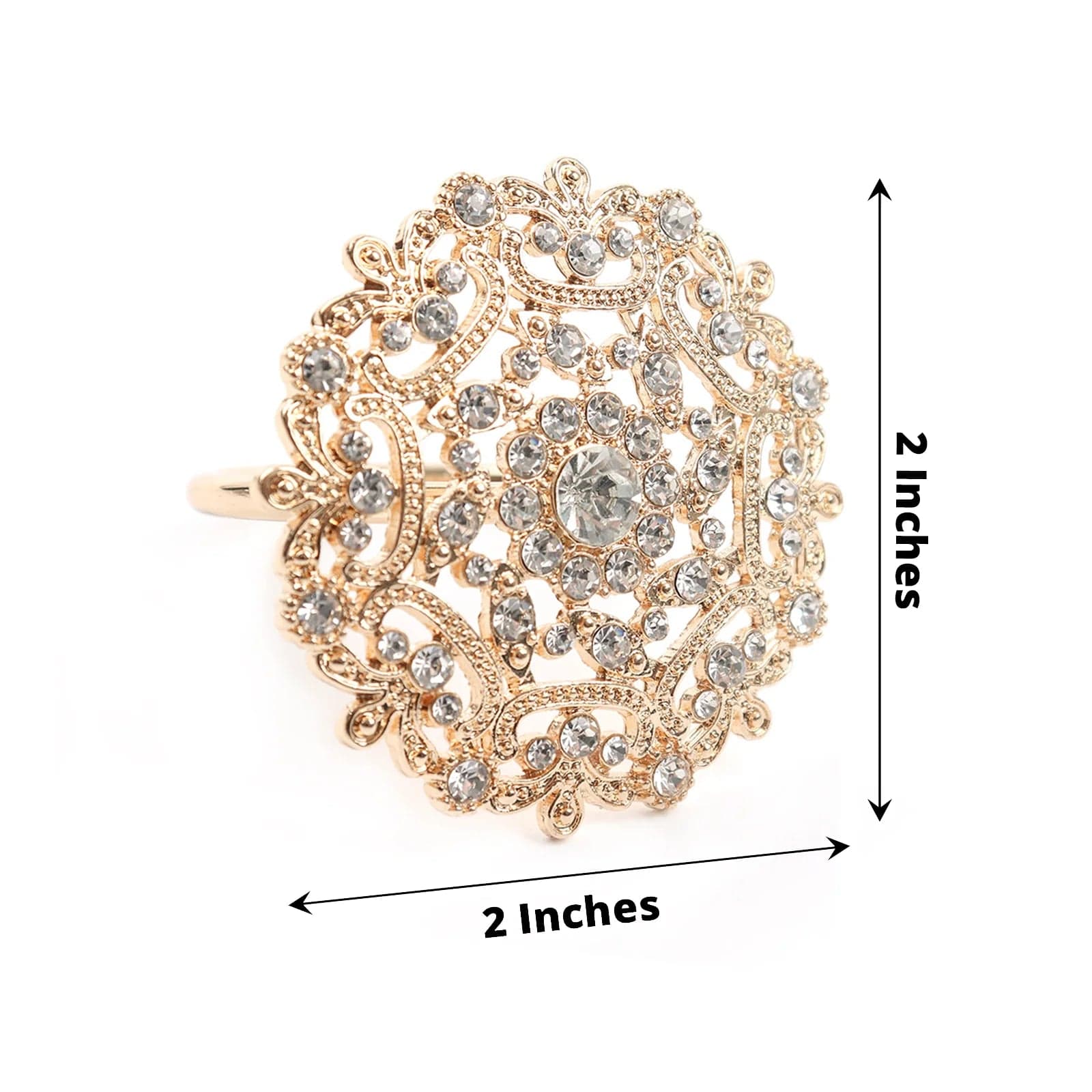 Elegant 4-Piece Metal Flower Napkin Rings with Rhinestones - Perfect for Wedding, Party & Holiday Table Decor