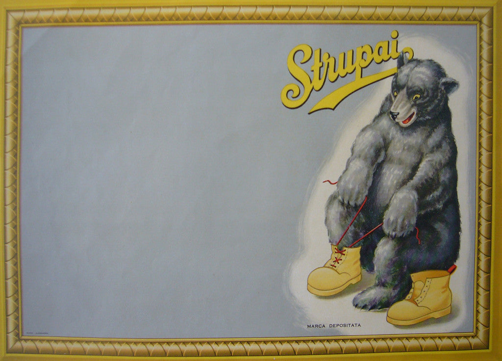 Vintage 1940s Original Italian Strupai Bear Print - Rare Collectible Art for Home Decor, Nursery, and Gift Giving