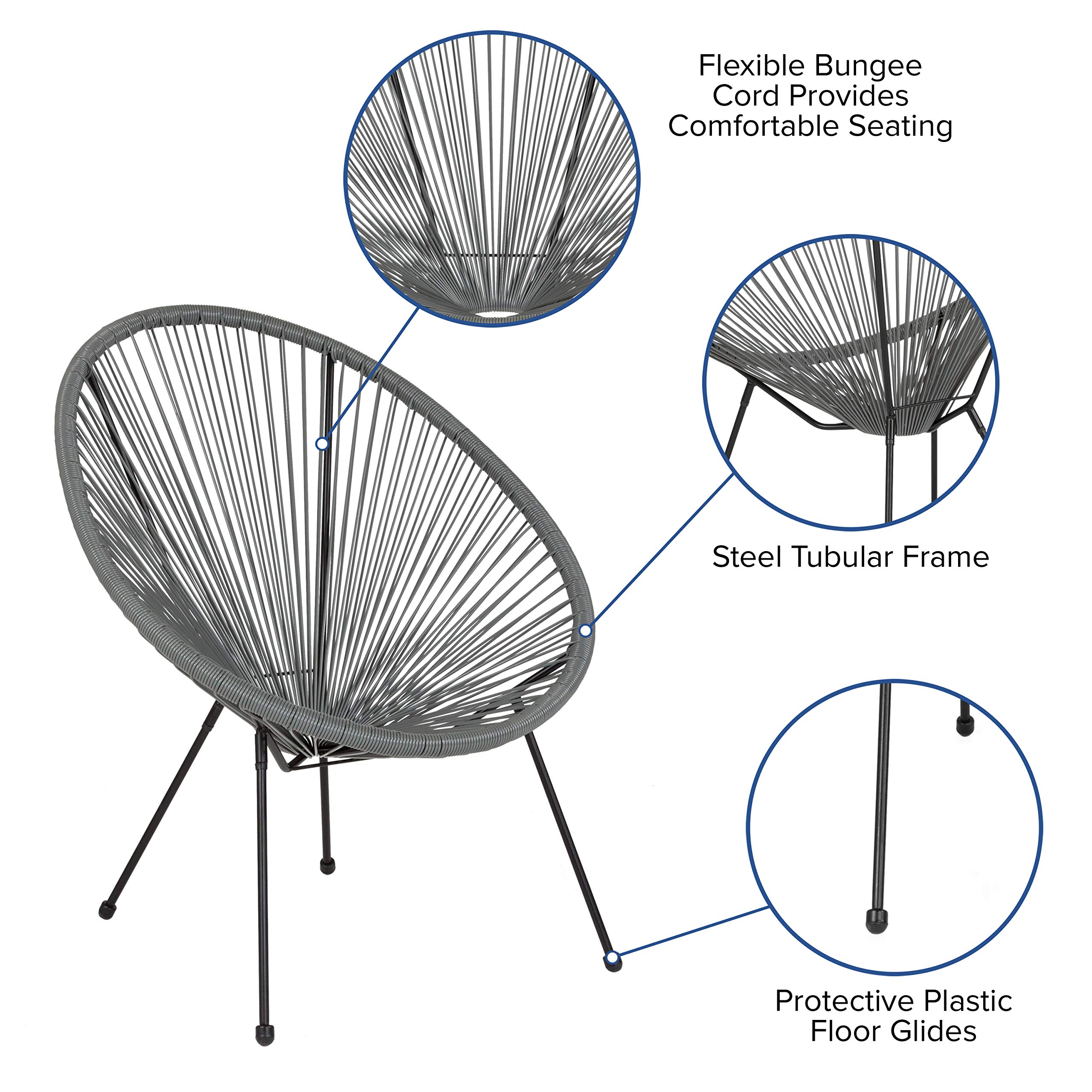 Comfortable Grey Papasan Bungee Lounge Chair - Indoor/Outdoor Relaxation for Patio, Garden, or Living Room