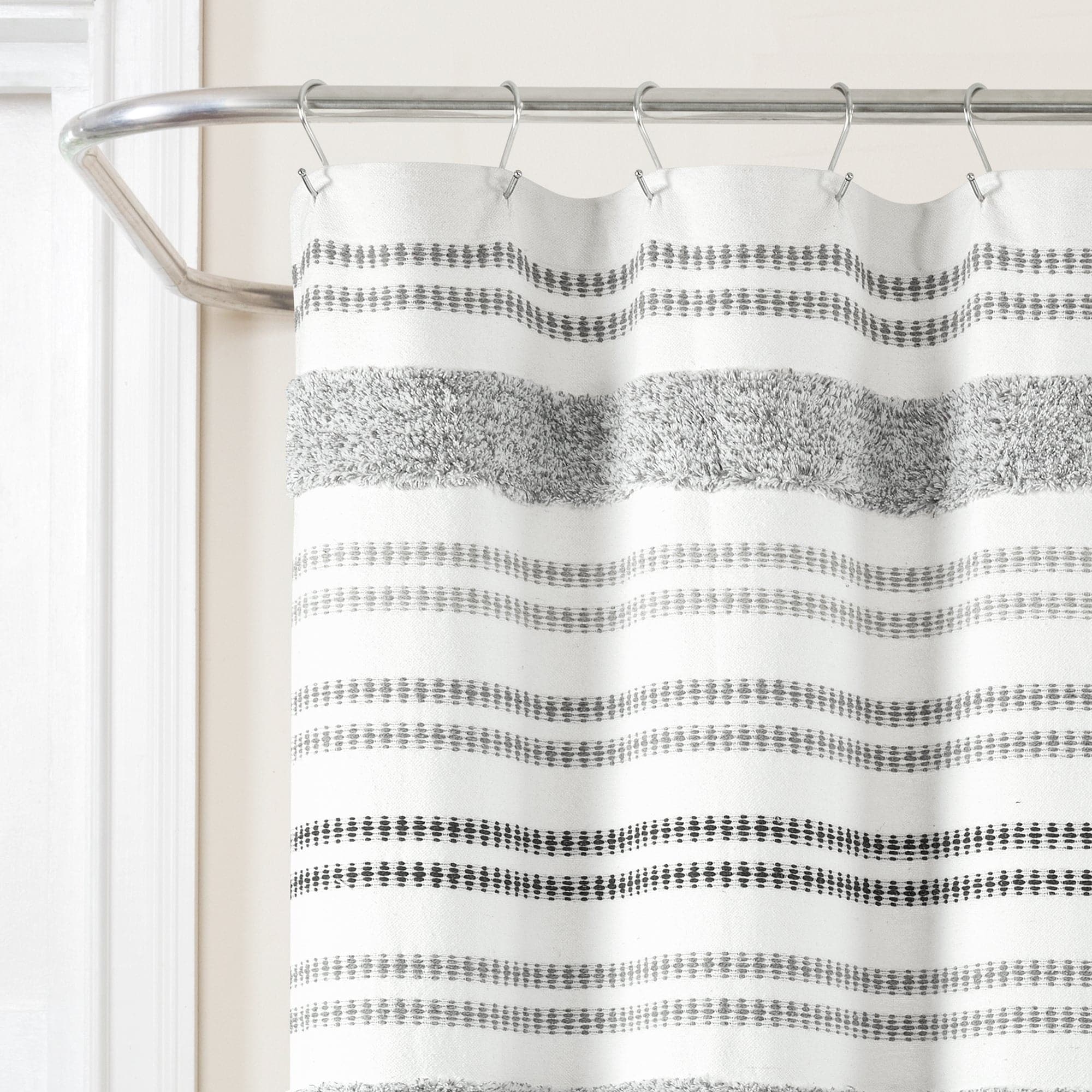 Eco-Friendly Modern Tufted Striped Cotton Blend Shower Curtain - Waterproof Bathroom Decor for Farmhouse & Boho Style Homes