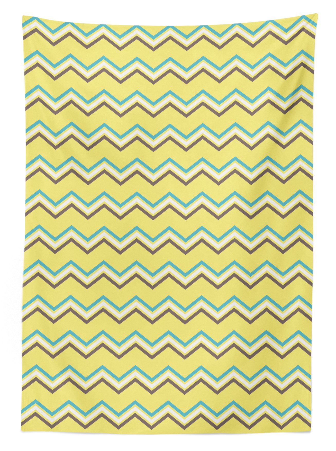 Ambesonne Yellow Chevron Outdoor Tablecloth - Retro Zigzag Pattern, Washable Picnic Table Cover 58x84 Inches - Yellow, Sky Blue, Charcoal Grey for Patio, BBQ, Garden Parties & Outdoor Dining