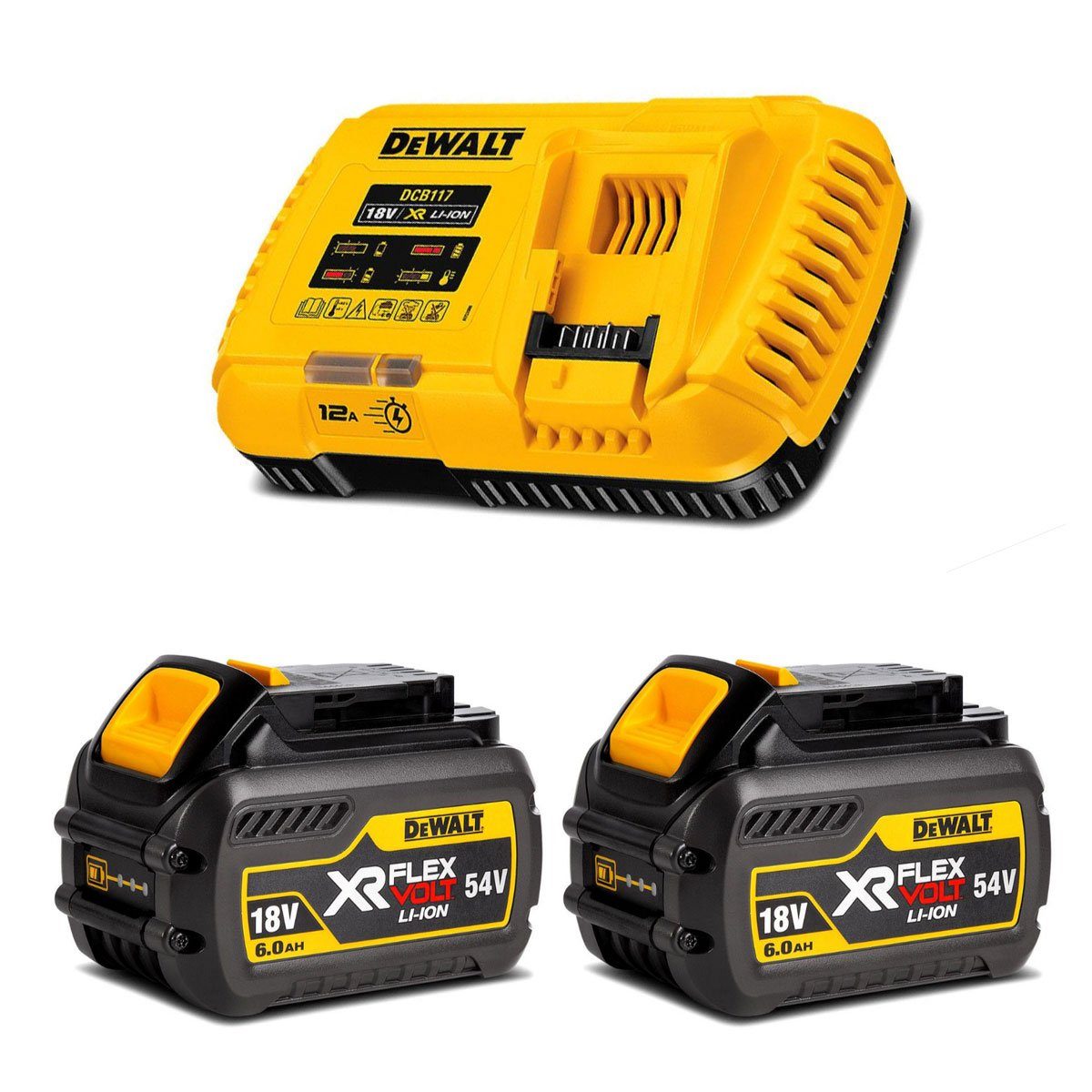 DEWALT 54V FLEXVOLT Starter Kit with Fast Charger - Includes 2x DCB546 XE Batteries & DCB117 XE Charger | Power Tools for Construction, Woodworking & DIY Projects