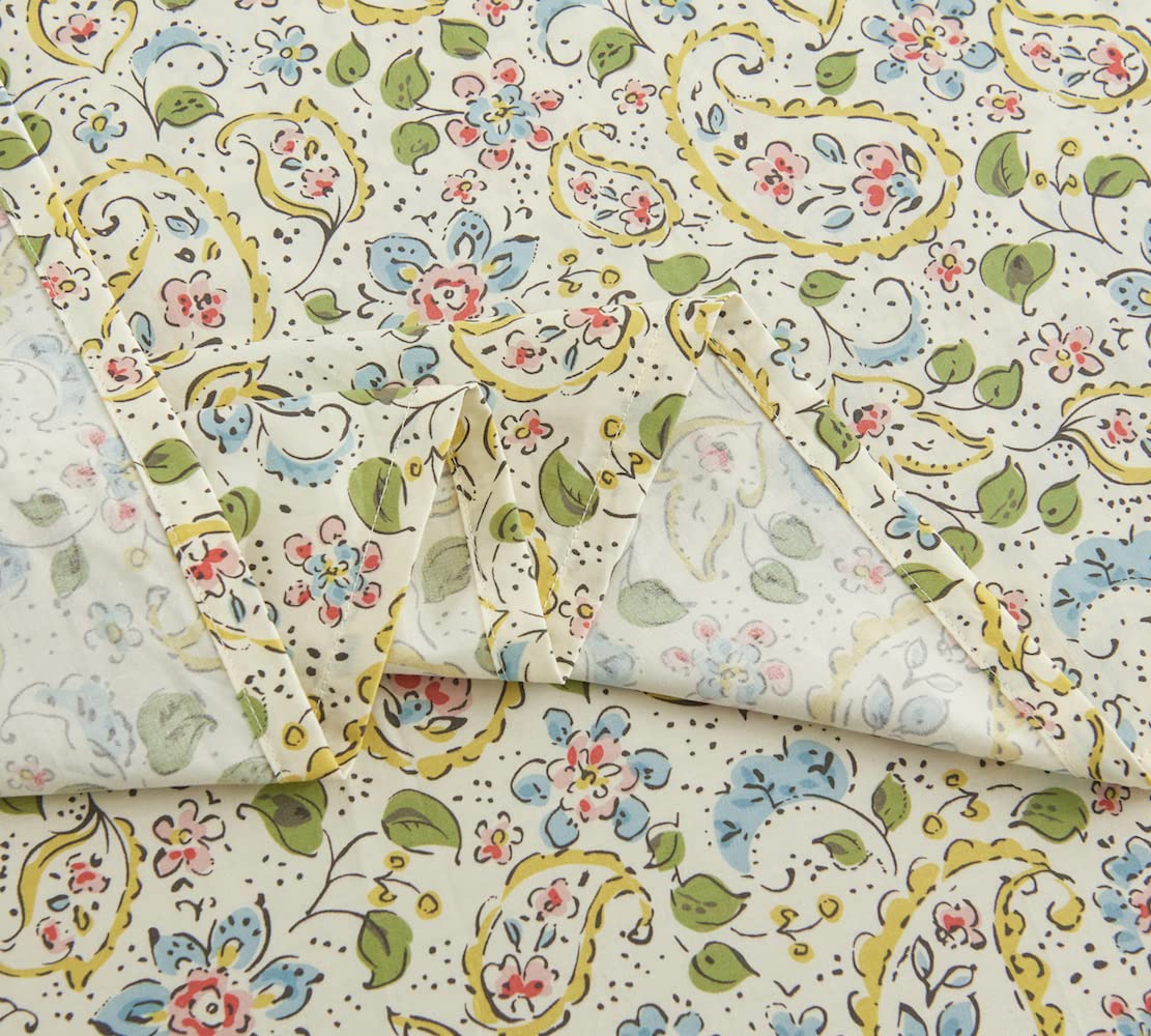 DAUAOTO 100% Cotton King Size Bed Sheet Set - Farmhouse Paisley Pattern, Deep Pocket Fits Mattress Up to 14