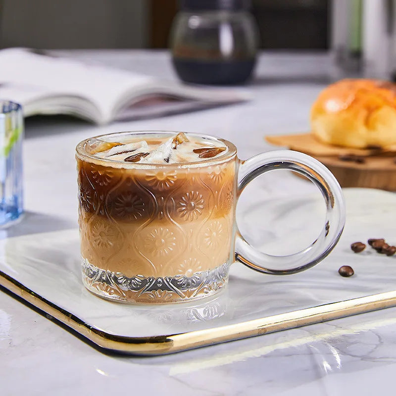 Opa Ring Glass Mug - 12oz Clear Glass Coffee Cup with Handle, Perfect for Hot Tea, Iced Coffee, and Smoothies at Home, Office, or Cafe