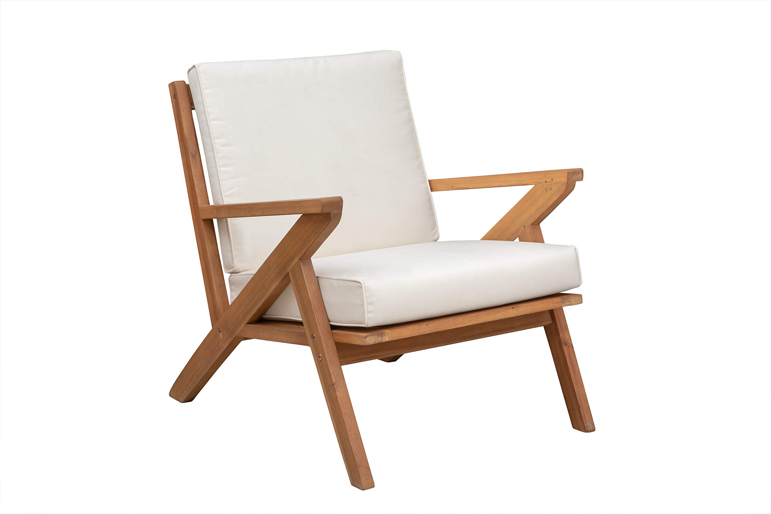 Patio Sense Oslo Wooden Armchair with Cream Cushion - Modern Scandinavian Design for Indoor & Outdoor Use - Perfect for Patio, Garden, Living Room, and Balcony