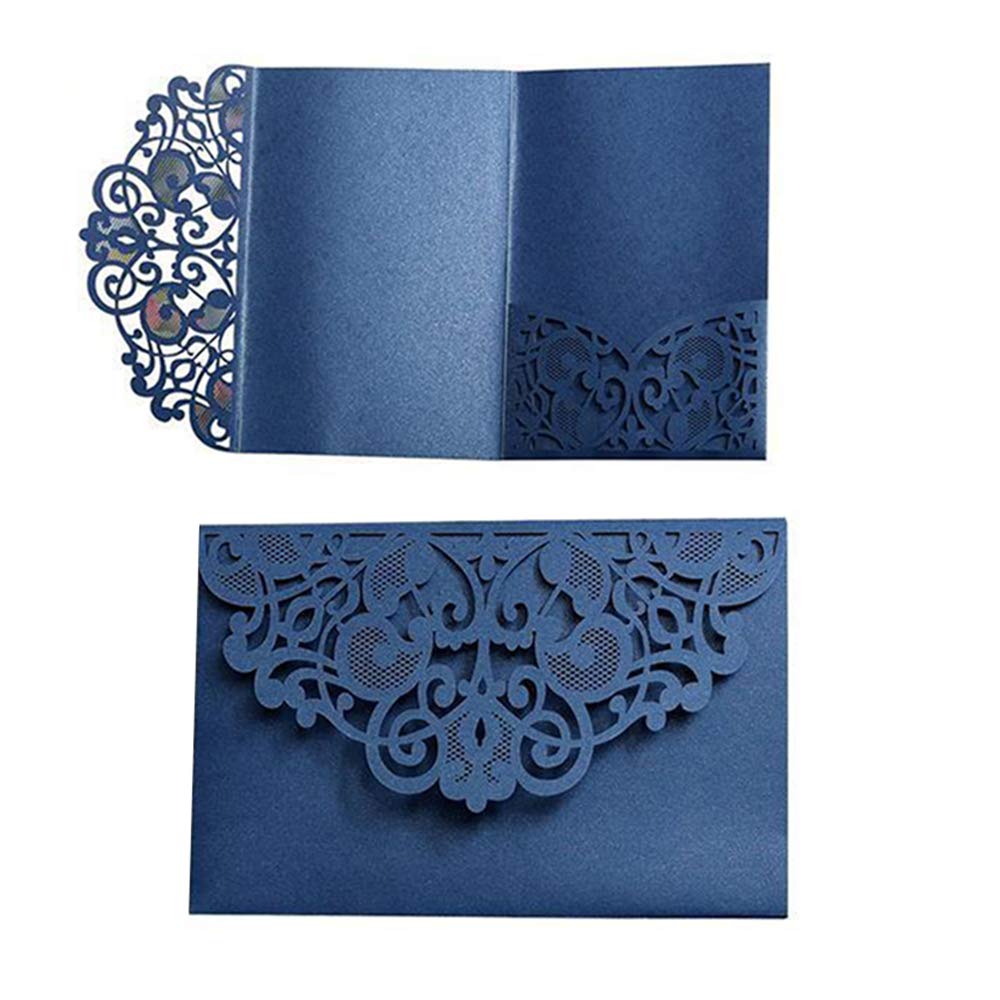 Elegant Lace Flower Hollow Out Wedding Invitation Cards with Blank Inner Sheets - 10 Sets Navy Blue for Wedding, Bridal Shower, Engagement, Birthday & Baby Shower - Perfect for DIY Invitations and Special Events