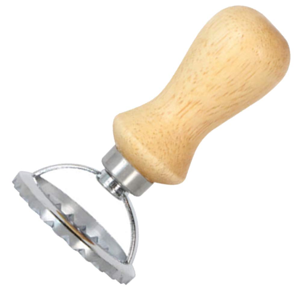 1pc Wooden Handle Ravioli Stamp Maker & Pasta Cutter - Fluted Pastry Mould for Homemade Ravioli, Dumplings, Biscuits & Cake Decorating - Perfect for Italian Cooking & Baking Enthusiasts