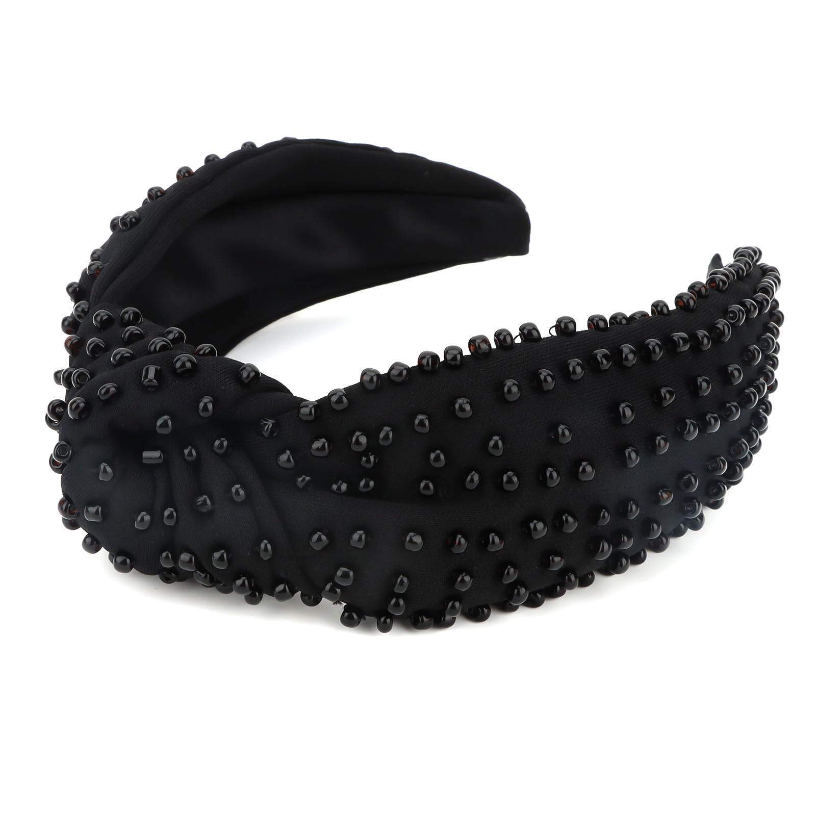 YISSION 1PC Pearl Knotted Headband for Women - Non Slip Beaded Hair Accessory, Wide Jeweled Embellished Headband for Women & Girls (Black) - Perfect for Weddings, Parties, and Everyday Elegant Style