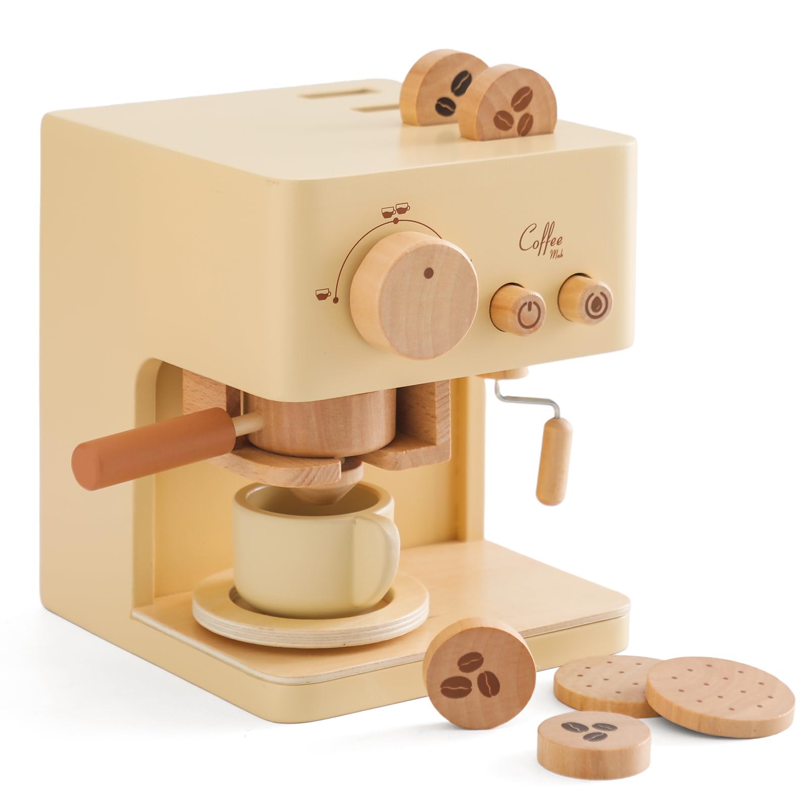 ibwaae Kids Coffee Maker Toy Set - 10Pcs Wooden Pretend Play Kitchen Accessories with Play Food for Toddlers | Pretend Barista & Cooking Role Play for Boys & Girls | Perfect for Birthday Gifts & Early Learning Development