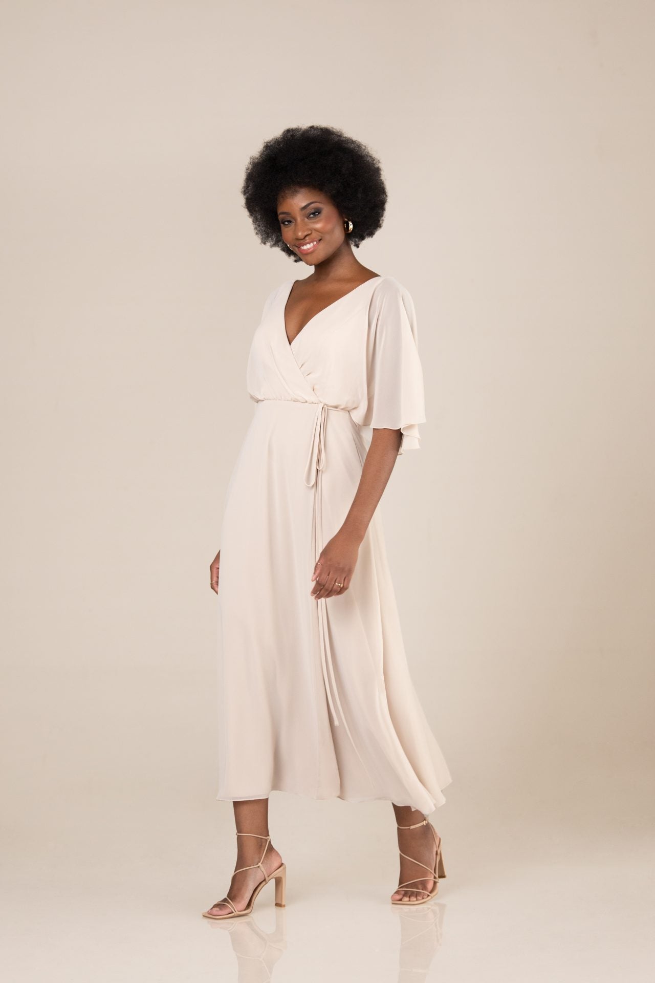 Chaya Tea Length Chiffon Dress - Elegant Flowy Midi Dress for Women | Perfect for Afternoon Tea, Garden Parties & Special Occasions