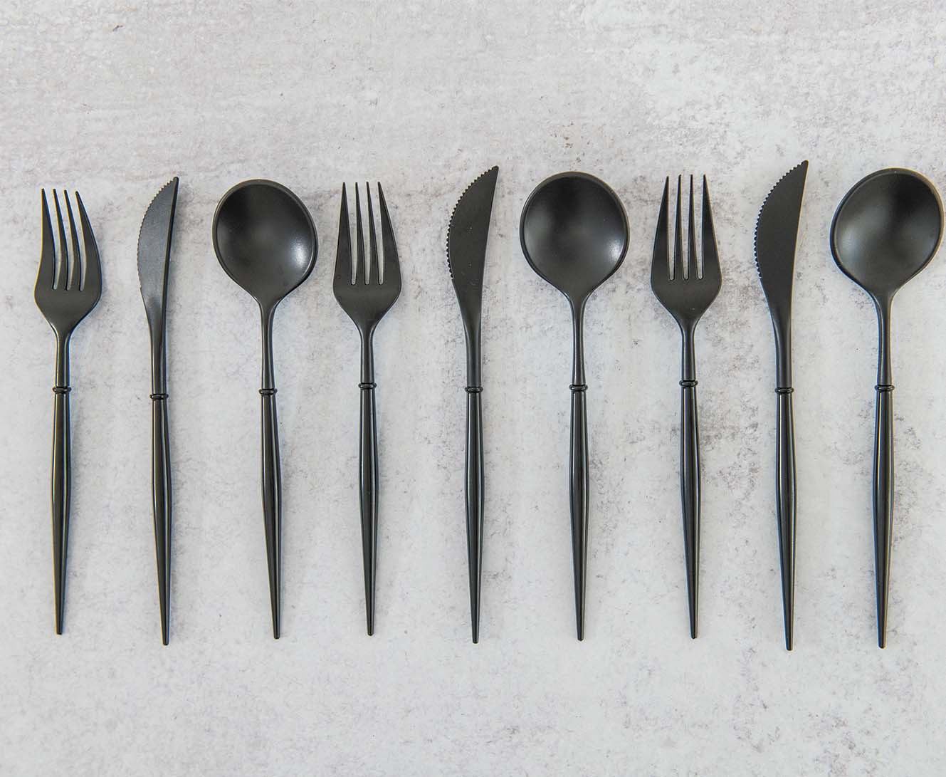 Premium All Black Plastic Cutlery Set - 36-Piece Disposable Utensils (Forks, Knives & Spoons) - Elegant Tableware for Parties, Picnics, Catering & Events - Service for 12