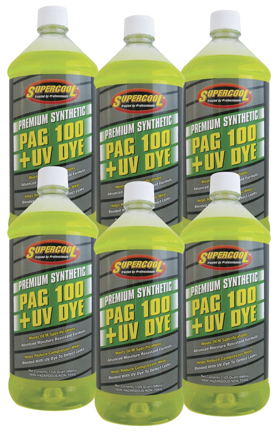 TSI Supercool P100-32D-6CP 100 PAG Viscosity Oil with UV Dye - 32 oz (6 Pack) | Ideal for AC System Maintenance & Leak Detection in Vehicles