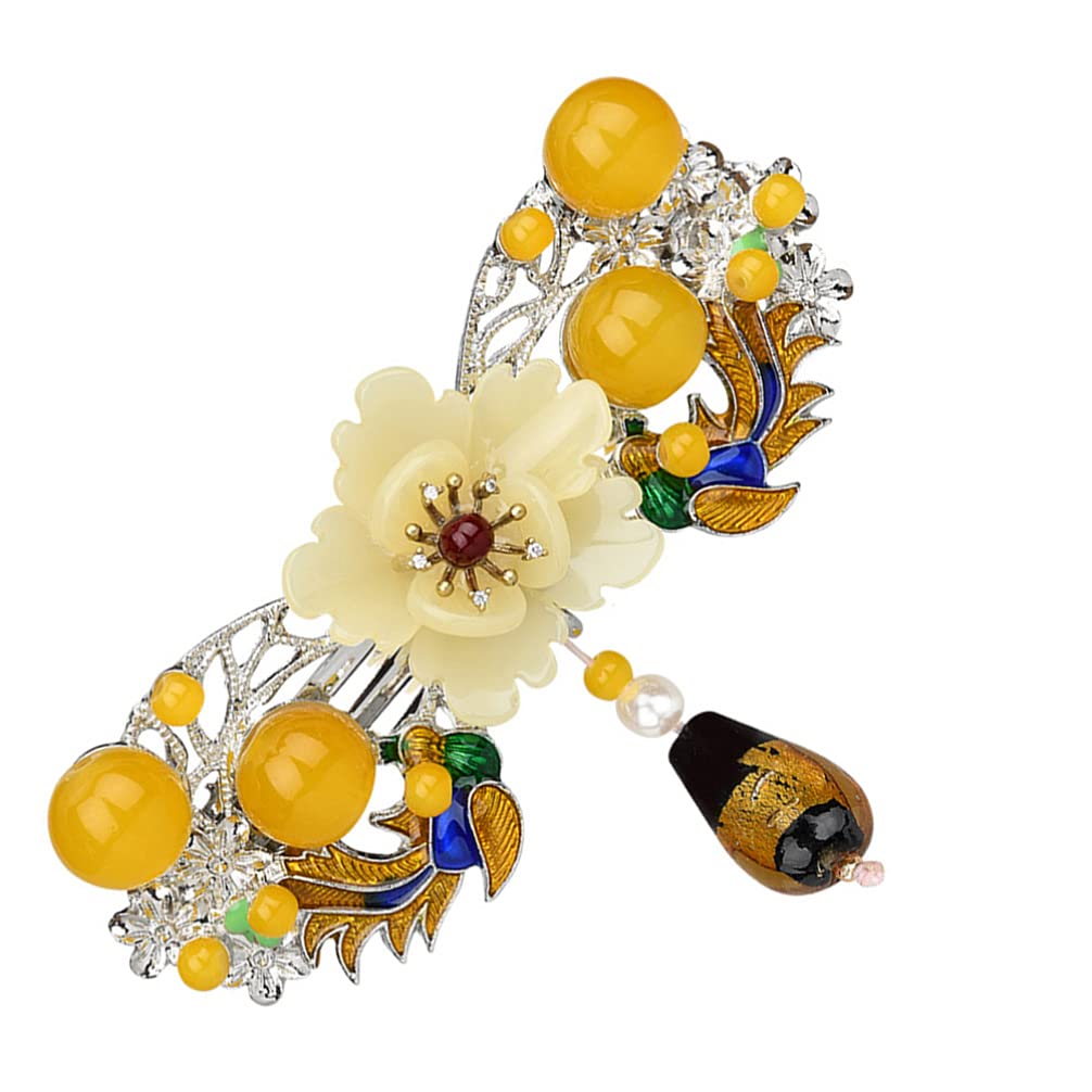 Beaupretty Vintage Chinese Style Hair Clip with Crystal Dangle Beads & Tassel Flower - Elegant Hanfu Cosplay Hair Accessories for Women, Bridal, Party & Traditional Costume Outfits