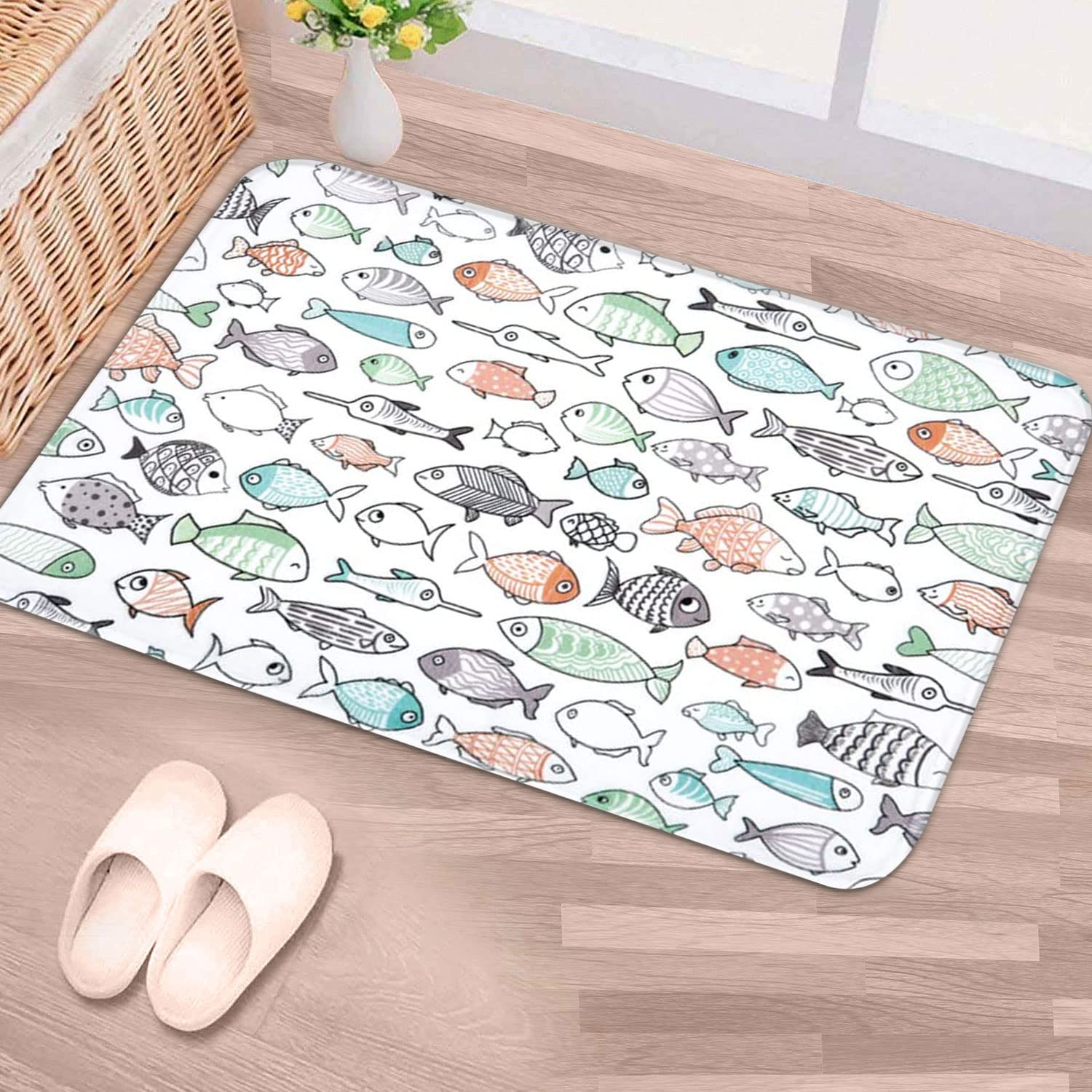 RosieLily Soft Plush Bathroom Rug Mat 24x16 Inches - Super Absorbent Shaggy Fish Design Non-Slip Bath Carpet for Kids | Perfect for Bathroom, Shower & Nursery Decor
