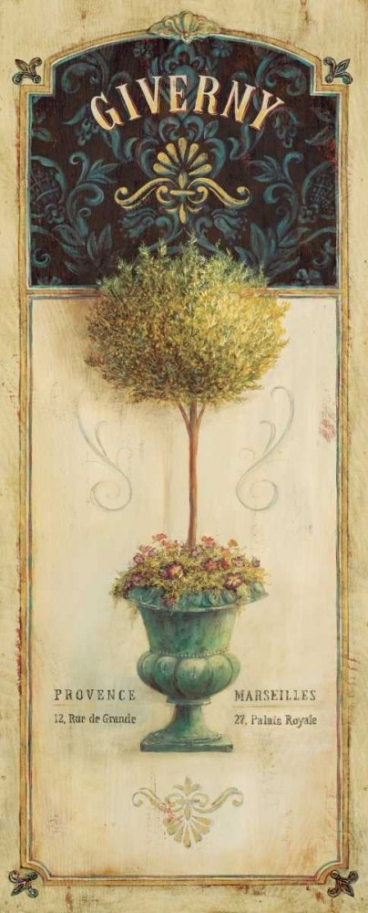 Fine Art Print on Paper - Giverny Topiary by Angela Staehling, Country French Style 82x32 Inch Wall Decor for Living Room, Bedroom & Office