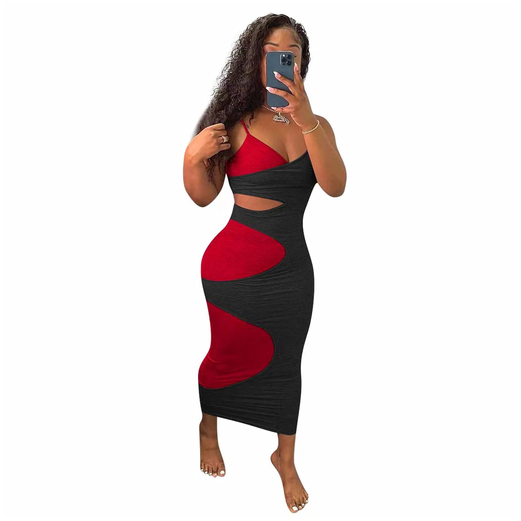 Sexy Cowl Neck Midi Dress for Women - Sleeveless Bodycon Summer Cocktail Dress | Perfect for Clubwear, Beach Vacations & Date Nights