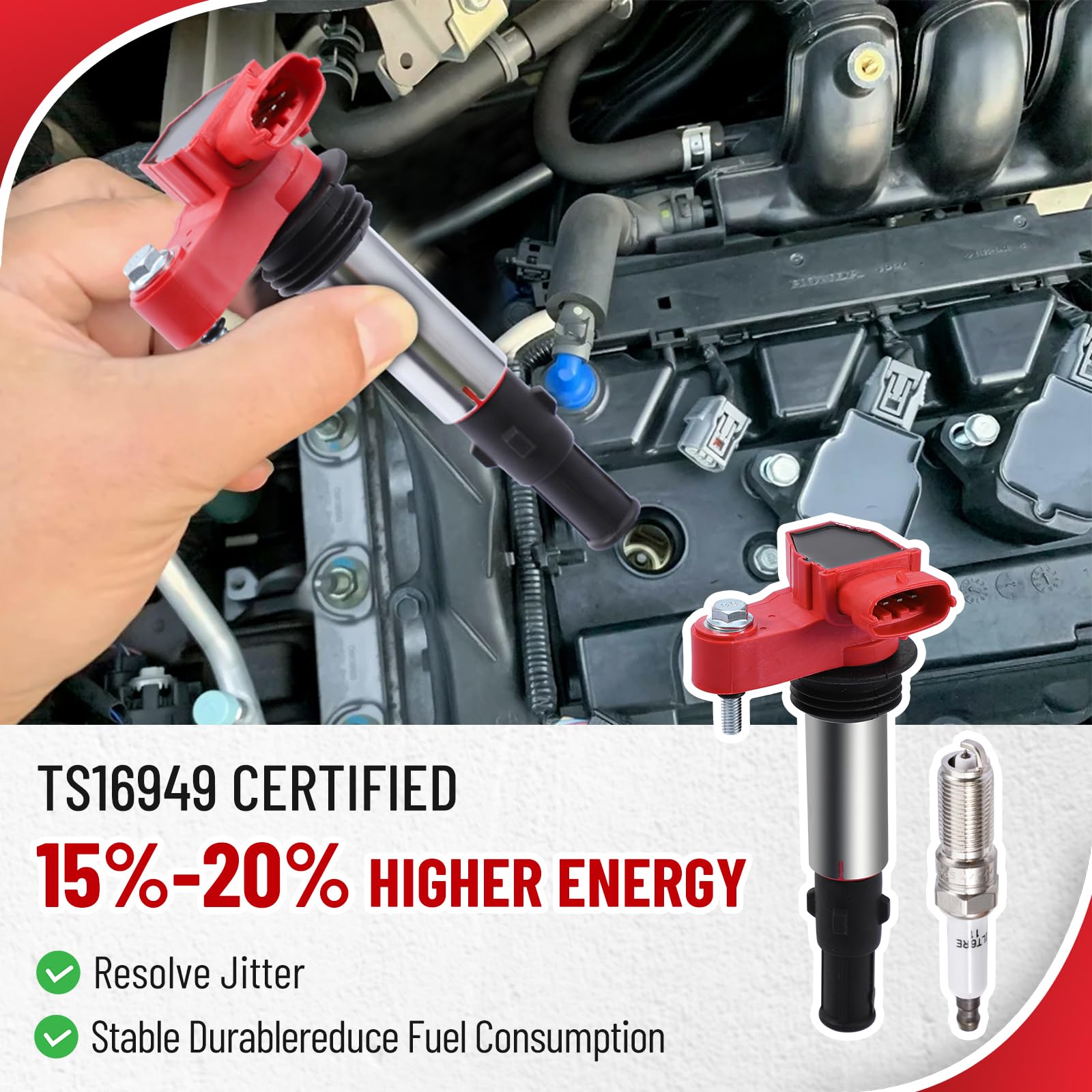 6 Pack UF375 Ignition Coil and Spark Plug Kit - Compatible with Cadillac, Buick, Chevy, GMC, Saturn 3.6L (Fits Models GN10309, C-747, 12583514, C1508) - High Performance Replacement for Smooth Engine Start & Acceleration - Perfect for Daily Commuting, Road Trips & Off-Road Adventures
