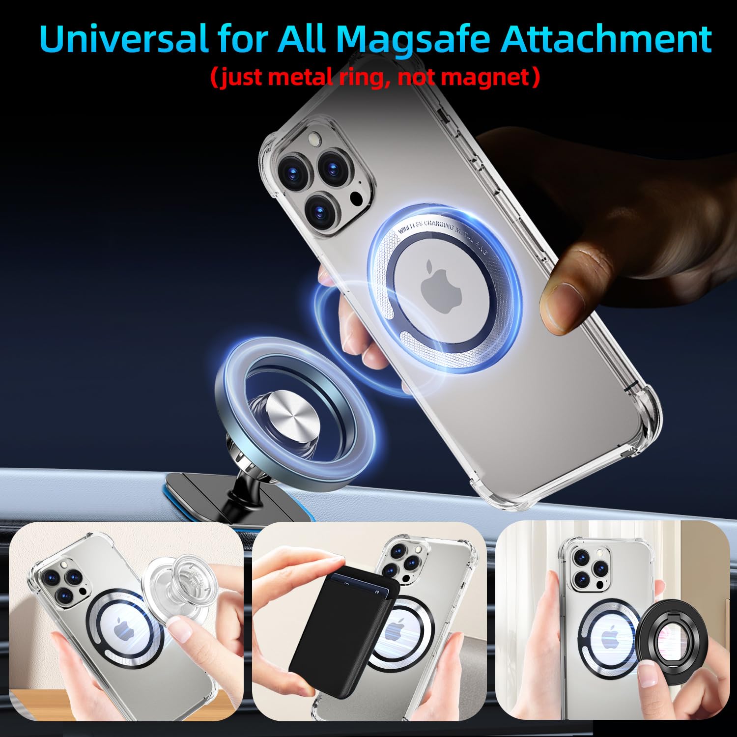 4PCS Magnetic Adapter Ring for MagSafe - 3M Adhesive Sticker & Black Metal Loop - Compatible with Wireless Charger, Phone Wallet, Car Mount, Power Bank & All Phones - Perfect for Home, Office & Travel Use