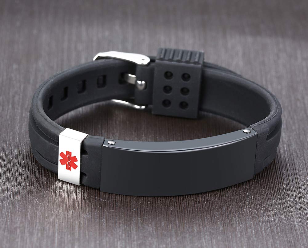 Custom Medical Alert ID Bracelets for Men & Women - Adjustable Silicone & Stainless Steel Emergency Bracelet with Free Engraving | Unisex Safety Accessory for Allergies, Diabetes & Emergency Situations