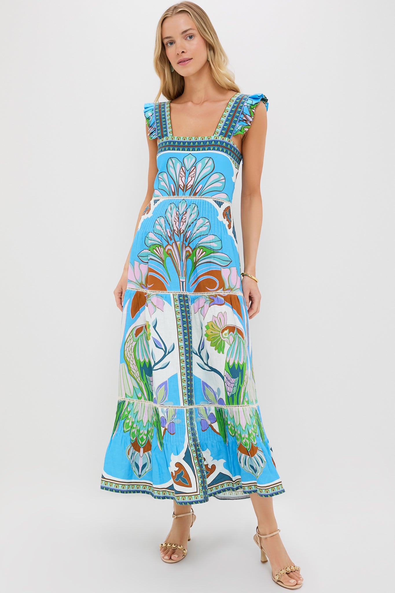Blue Multicolor Sybill Dress - Elegant Flowy Midi Dress for Women | Perfect for Weddings, Parties & Special Occasions