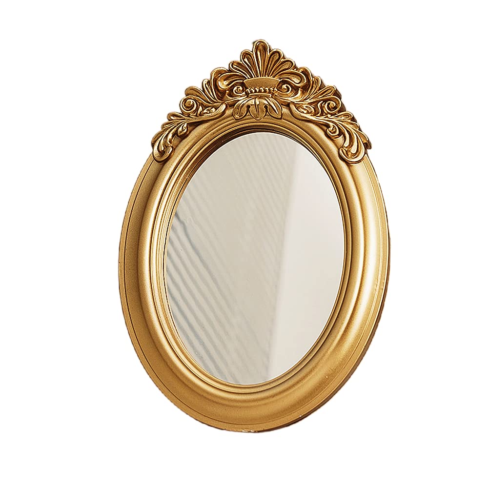 Vintage Golden Oval Tabletop Makeup Mirror - Antique Stand Dressing Mirror with Decorative Crown Frame | Perfect for Vanity, Bedroom Decor & Gift Giving