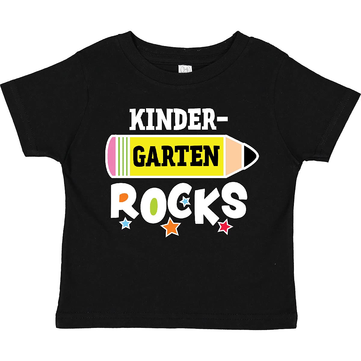 Inktastic Kindergarten Rocks with Pencil and Stars Toddler T-Shirt - Cute Graphic Tee for Kids First Day of School & Back to School Outfits