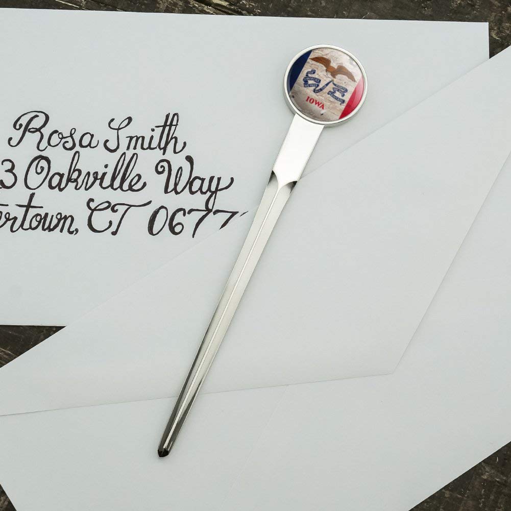 Vintage Rustic Iowa State Flag Letter Opener - Distressed USA Patriotic Chrome Plated Metal Envelope Slitter - Perfect for Home Office, Mail Opening & Collectors
