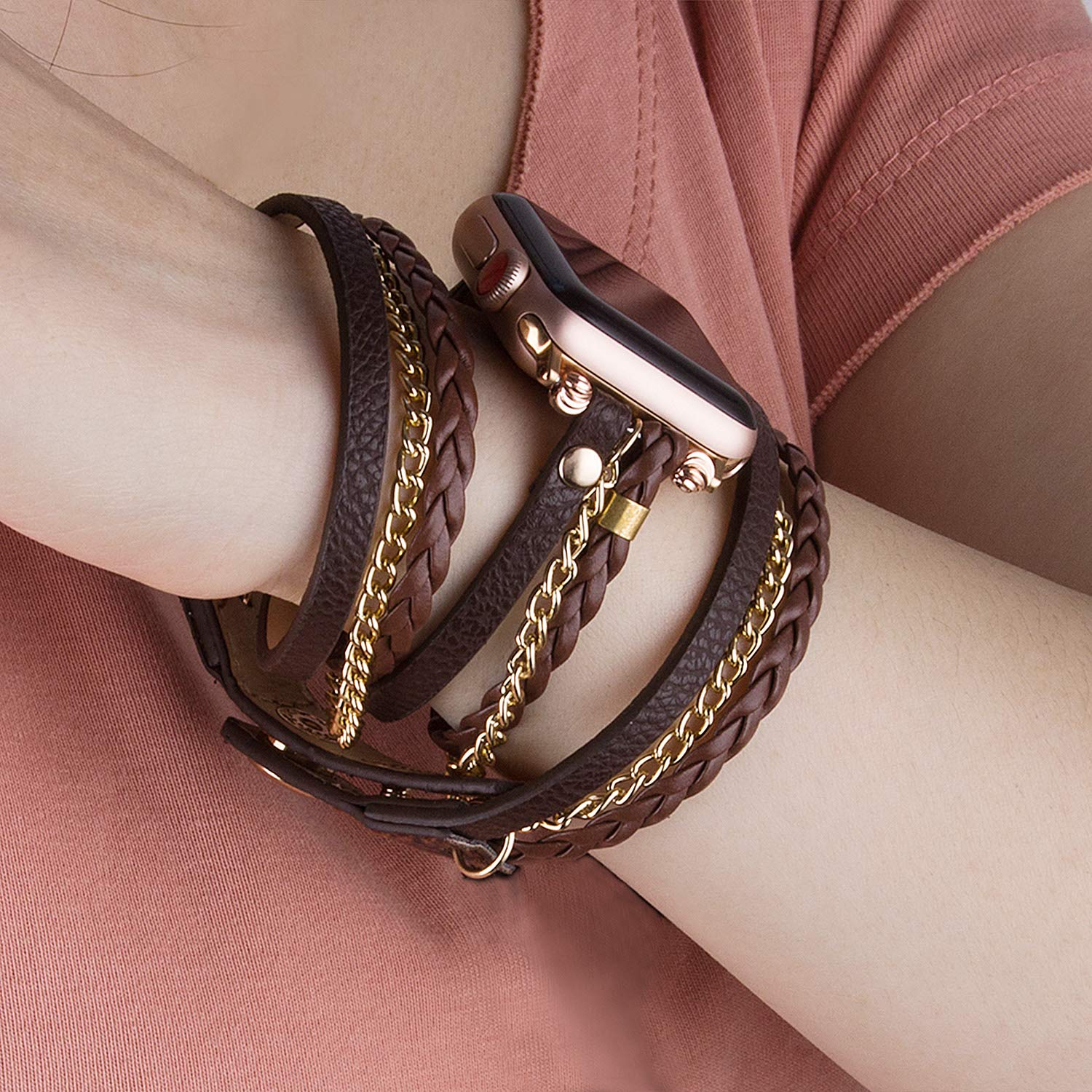 Premium Leather Apple Watch Bands for Women - Compatible with Apple Watch Ultra, Series 8/7/6/5/4/3/2/1 & SE (38mm-49mm) - Western Boho Style Wrap Bracelet Strap for Fashion & Daily Wear
